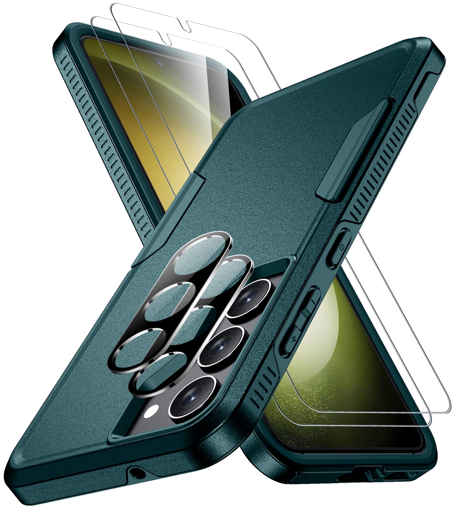 Photo 1 of SPIDERCASE Designed for Samsung Galaxy S23 Case, [10 FT Military Grade Drop Protection], 2 Pack [Tempered Glass Screen Protector+Camera Lens Protector] Heavy Duty Shockproof Case, Dark Green