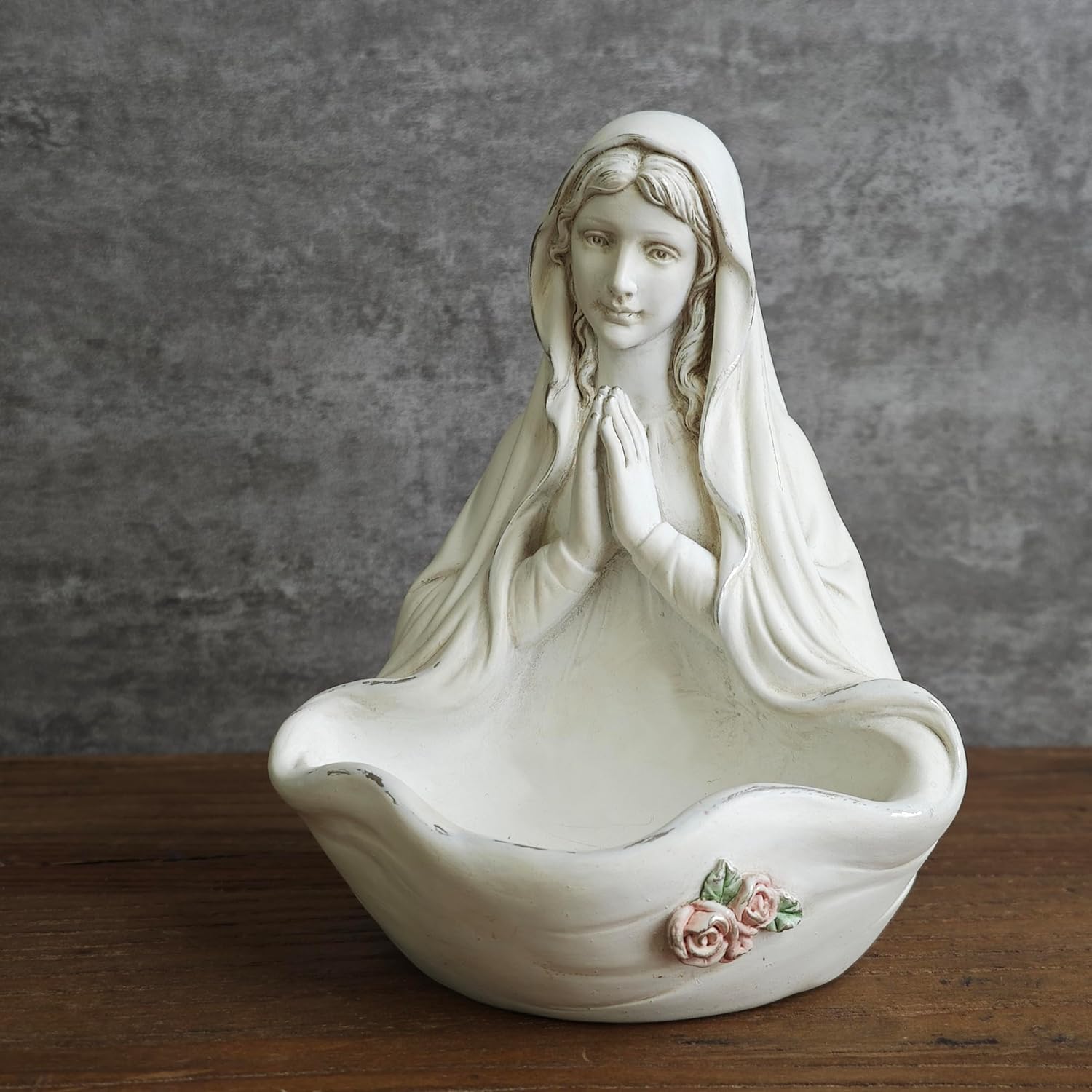 BC Catholic Blessed Virgin Mary Statue, Holy Mother Figure, Tabletop Rosary Jewelry Holder, Brithday Gift to Mom, Catholic Home Decor 5.5” H, Classical Renaissance Sculpture, Handmade by Buildclassic