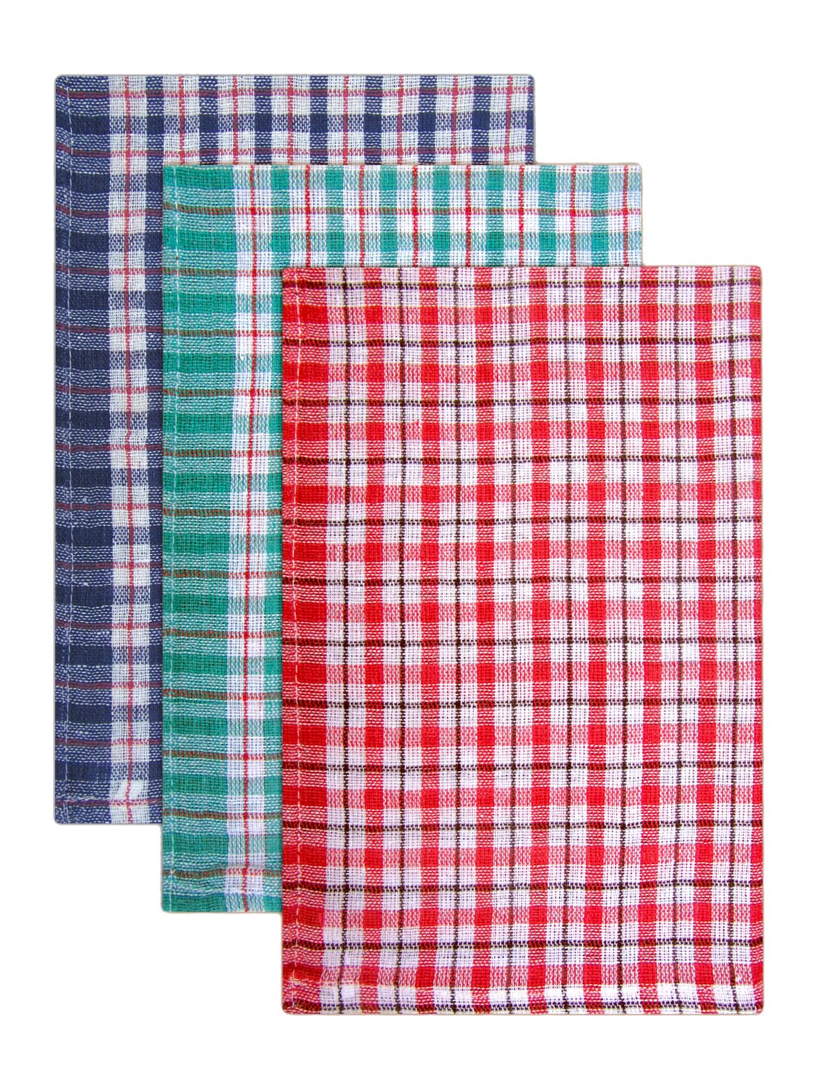 QCS Towel - Pack of 10 Colured Check Tea Towels Assorted Colours 43cm x 68cm Cleaning Dish Drying Cloth