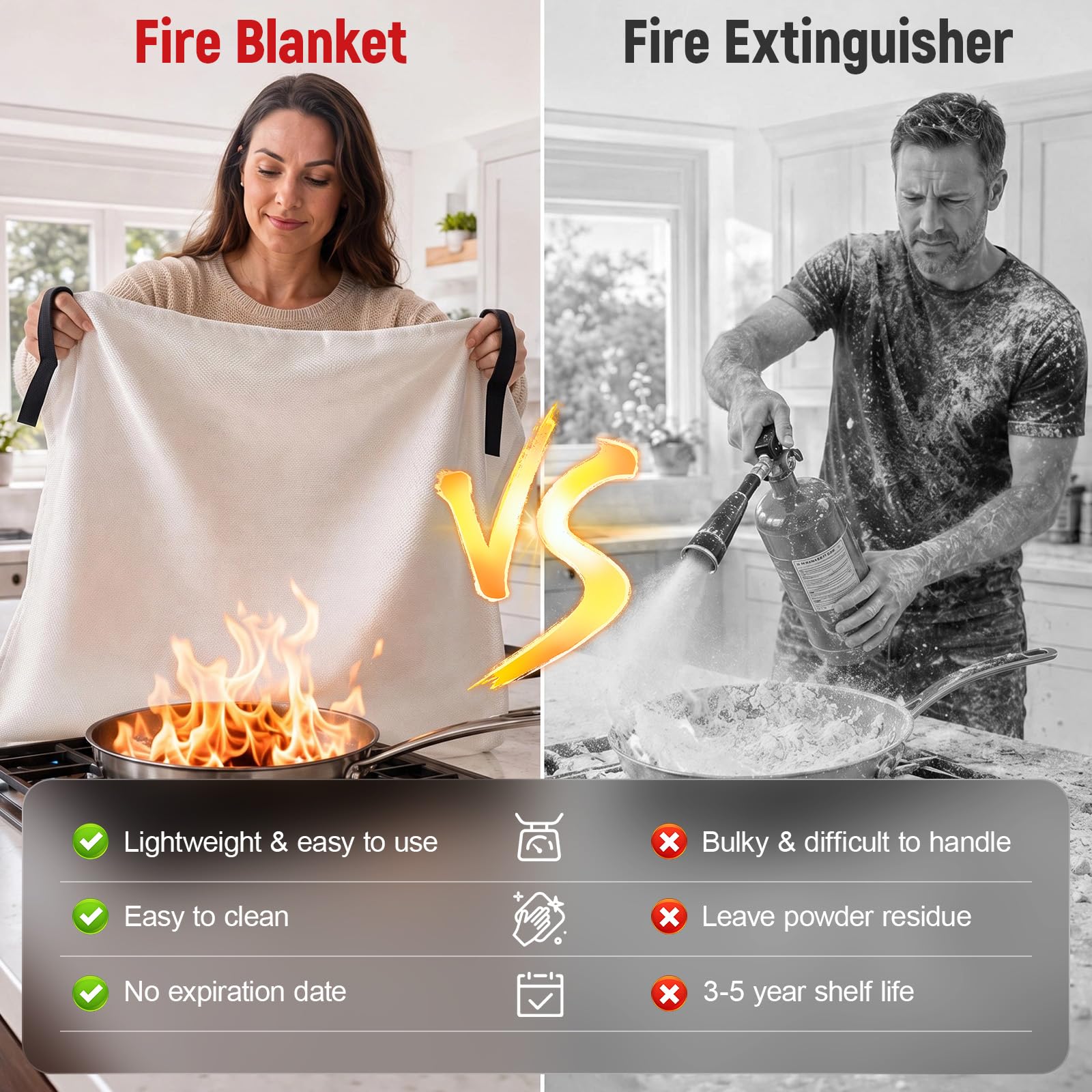 Mondoshop Feuerlöschdecke für die Küche, Notfall für Zuhause, Feuerlöschdecke für Auto, Büro, Lager, Kamin, Camping, Picknick, Grill (4er-Pack)
