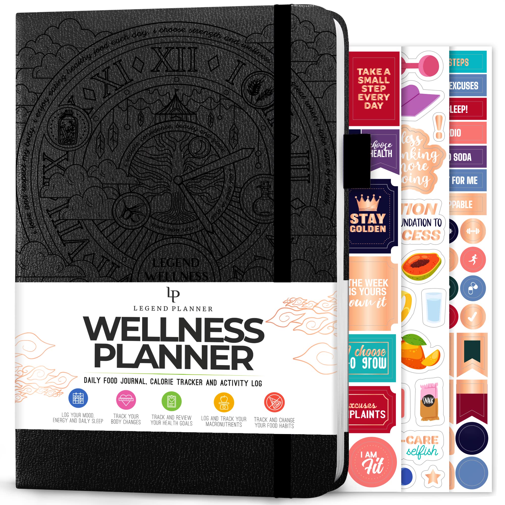 Legend Wellness Planner & Food Journal – Daily Diet & Health Journal with Exercise & Weight Loss Tracker – Nutrition Diary, 6 Months (Black) — image 1
