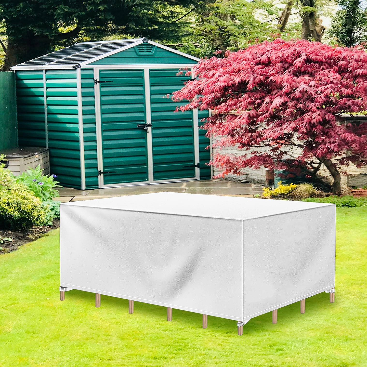 Copertura per Mobili da Giardino Rettangolare, 130x110x75cm/LxPxA 420D Oxford Coperture per Tavoli da Giardino Esterno, Copritavolo Tavolo Impermeabile Anti-UV, per Cortile Tavoli Sedie