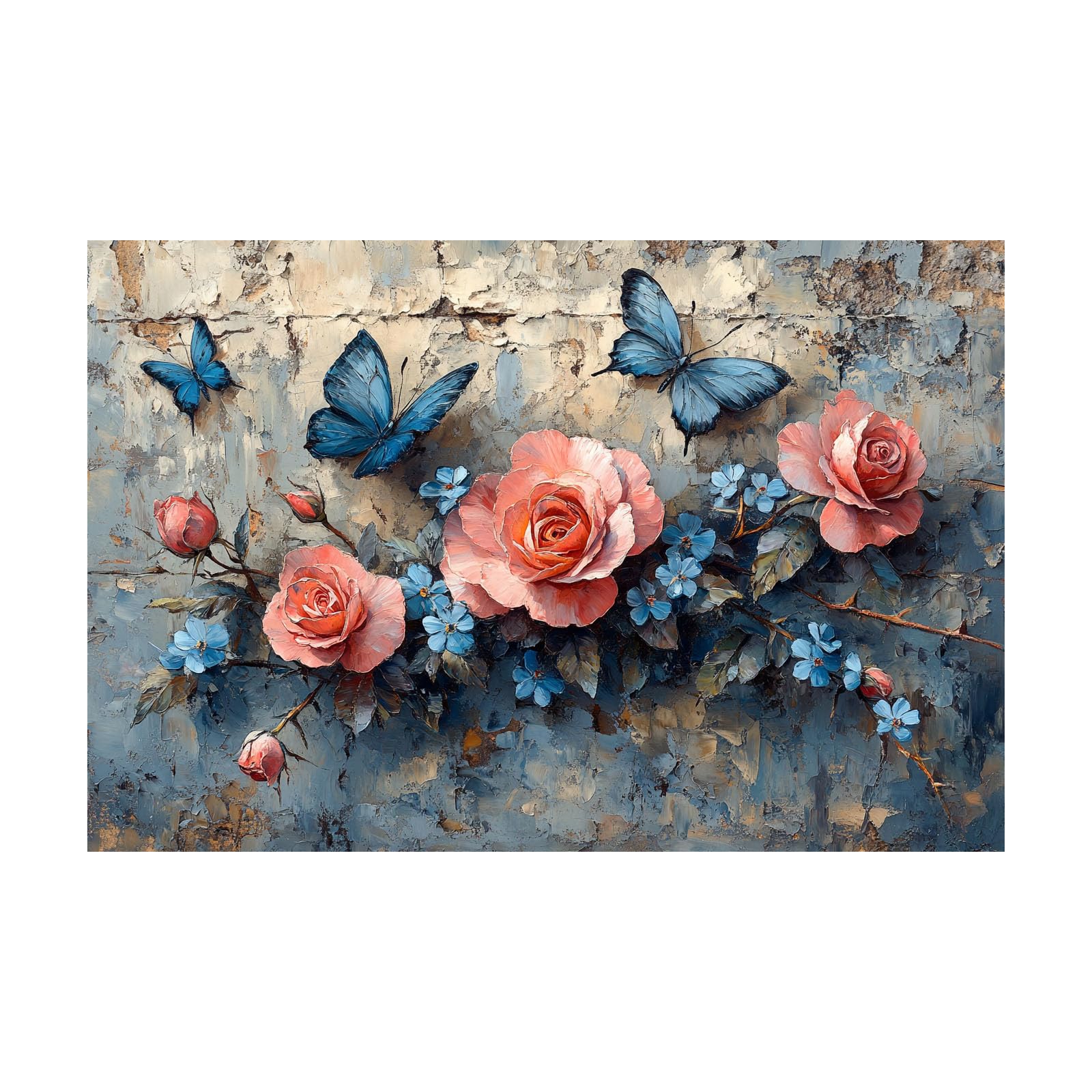 TERUEA Modern Floral Giclee Canvas Prints Flowers Artwork, Pink roses forget-me-not and butterflies for Bedroom Living Room Home Office Decoration,Set of 1-20x30cm Unframed(pink)