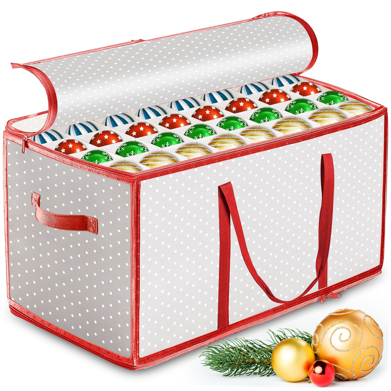 Scatola XXL per Palline di Natale, Contenitore Palline Di Natale per 128 Pallines, Scatole Portaoggetti Con Divisori Di Carta Regolabili
