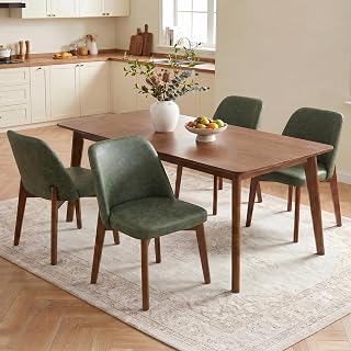 Usaint Modern Wooden Dining Chairs Set of 4 with Rubberwood Legs, Green | Faux Leather, Wide Back, Space-saving, Kitchen Dining Room Restaurant, No Wobble, Easy Assembly
