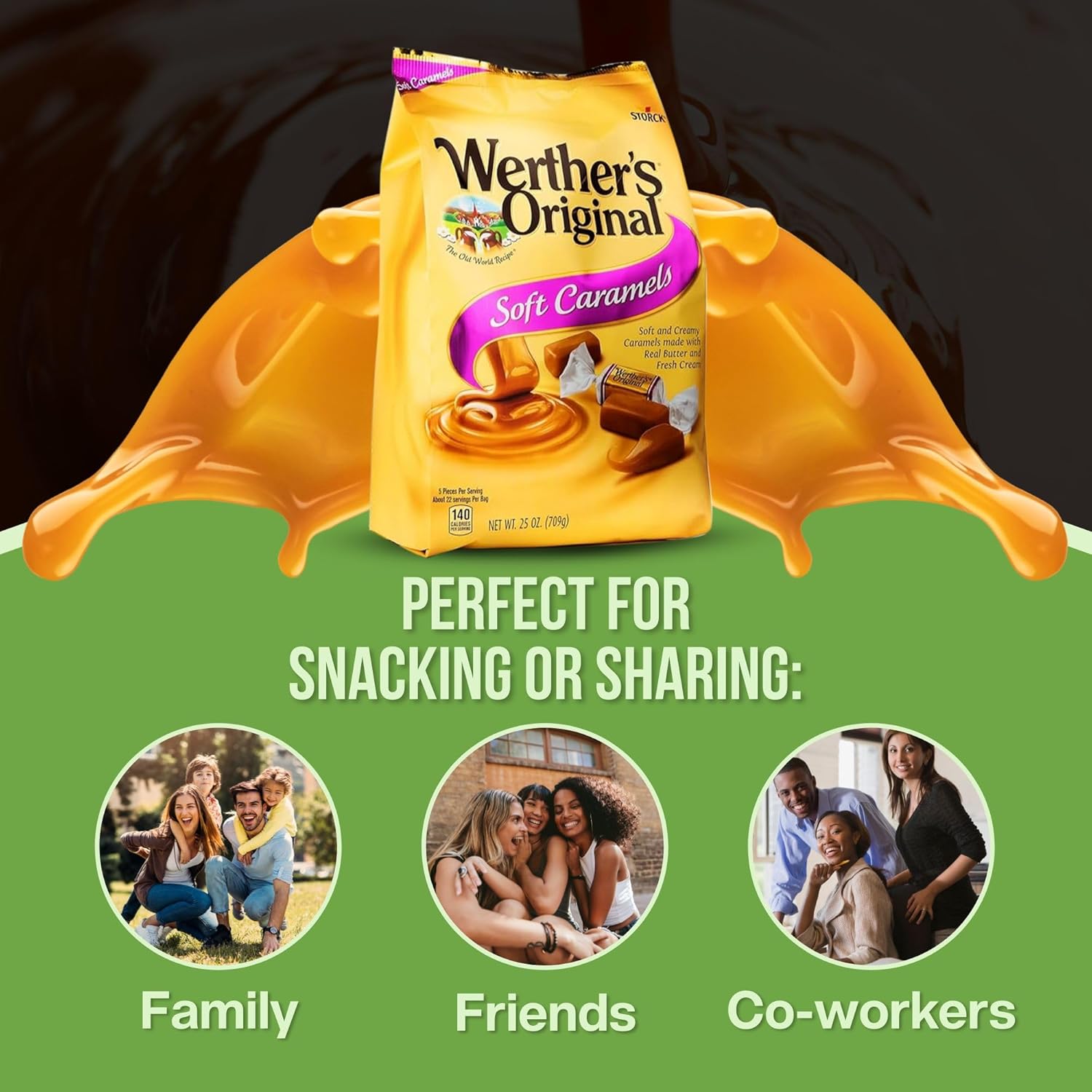 Caramel Candy Bundle. Includes Two 25 Oz Pack of Werthers Original Soft Caramel Candy. Individually Wrapped Soft Candy ideal for any occasion. Werthers Soft Caramel. Comes with Good For My Home Box!