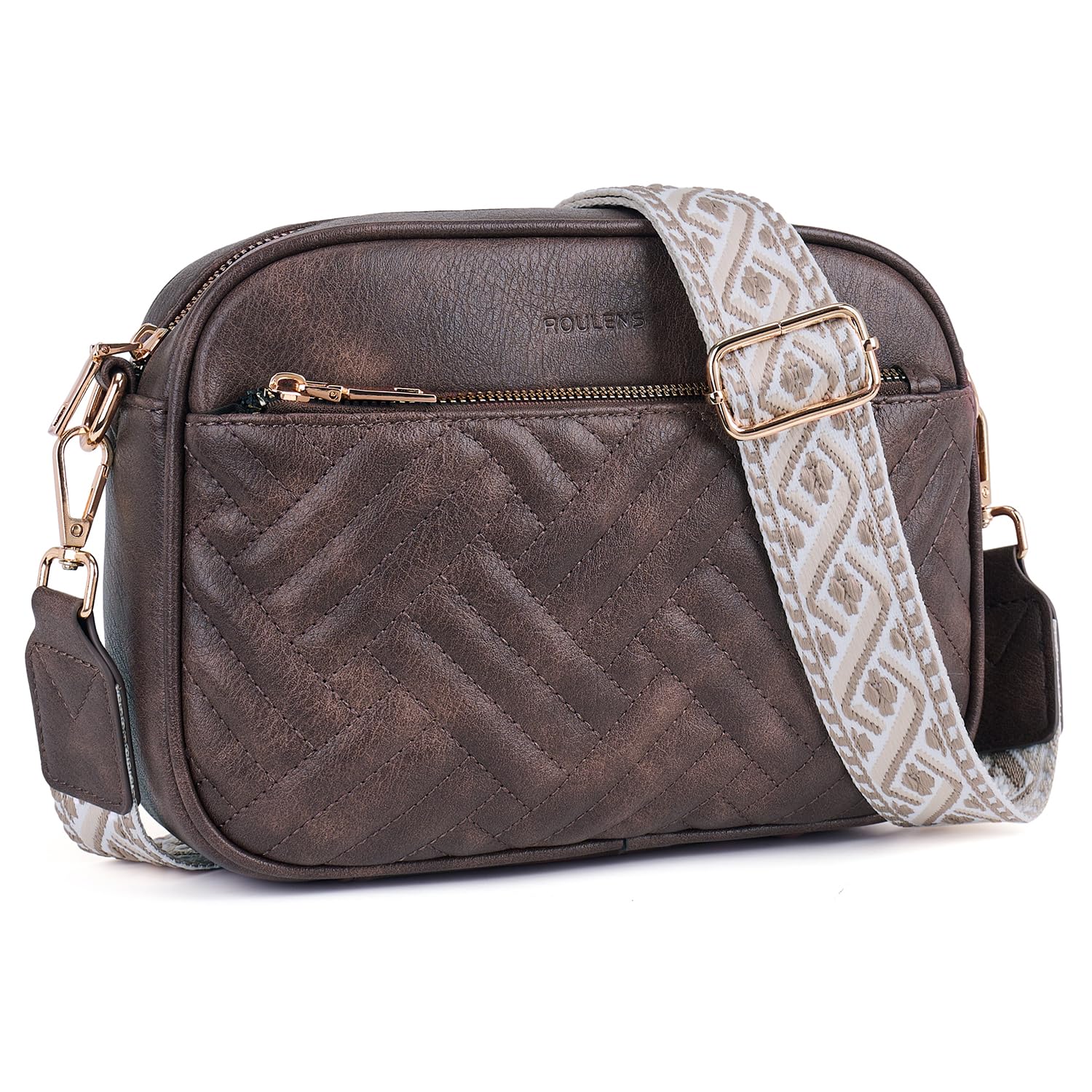 Roulens Gesteppte Damen Handy Umhängetasche, Veganes Leder Handy Schultertasche, Crossbody Bag für Damen mit Verstellbarem Breiter Gurt