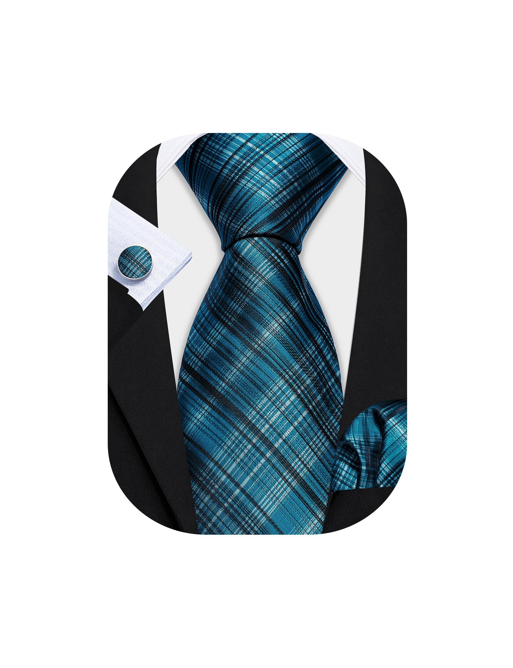 Barry.Wang Mens Tie Set Plaid Check Stripe Neckties Pocket Square Cufflinks | Woven Classic,Formal/Casual Men's Necktie,Luxury,Business,Wedding,Party,Prom,Graduation