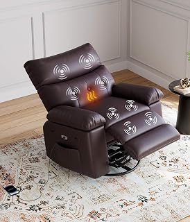 GarveeHome Oversized Power Rocker Swivel Recliner Chair - Heat and Massage, Extra Wide Electric Recliner Ergonomic PU Leather Single Sofa, Tall Back, Padded Seat, Lazy Chair for Living Room