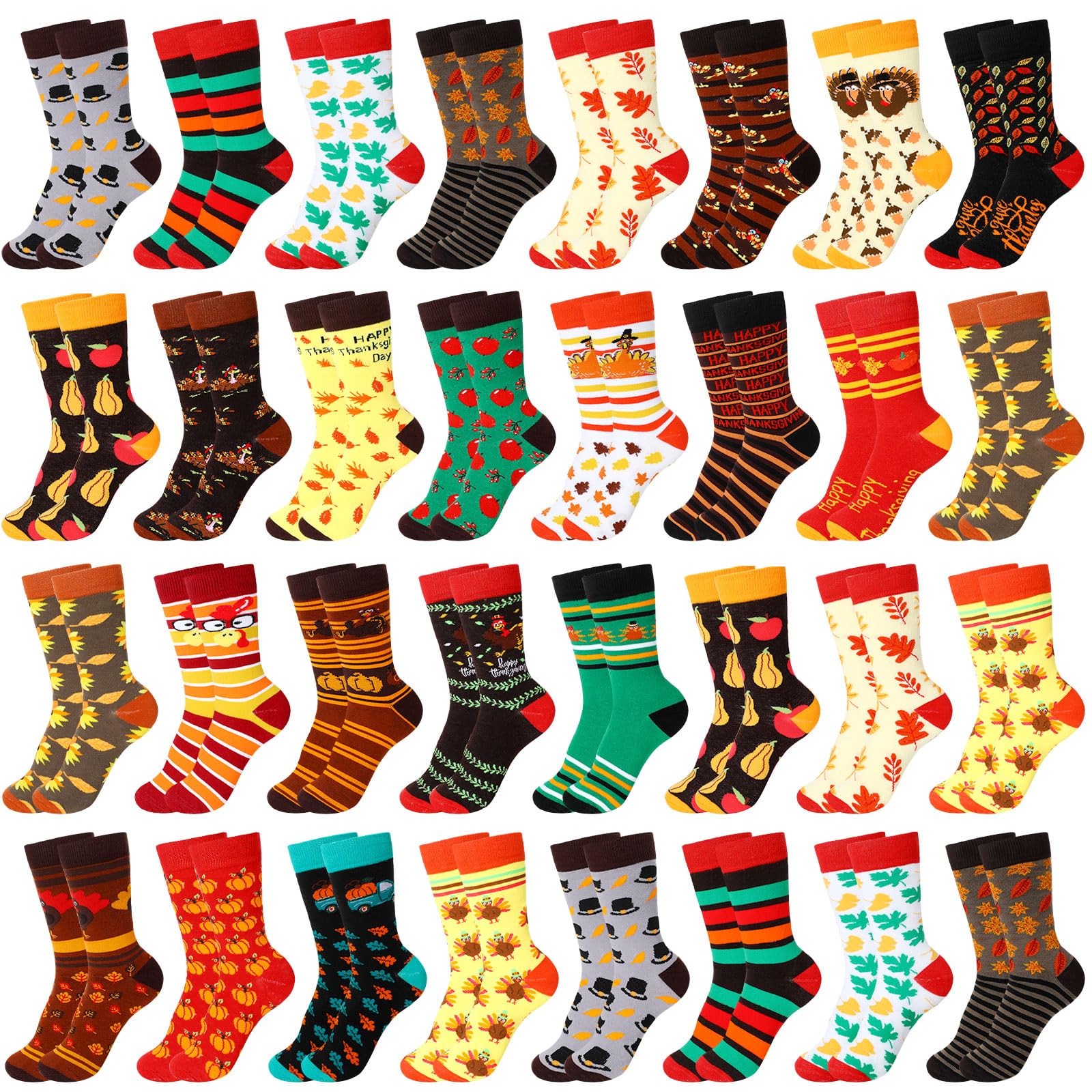 Jeyiour 24 Pair Fall Thanksgiving Socks Women Fall Turkey Gift