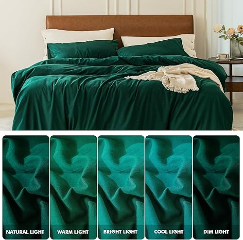 Miniatura 7 de FOSSA Juego de funda de edredón 100% algodón lavado de 3 piezas, juego de ropa de cama de sarga suave, acogedor, transpirable, resistente,