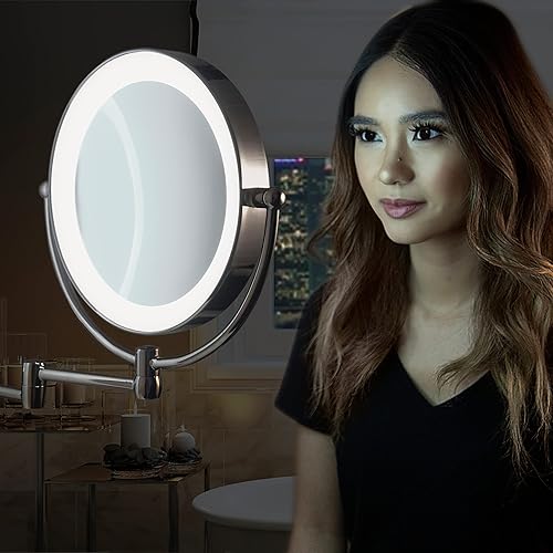 Miniatura 8 de Zadro Espejo de maquillaje LED de 11 pulgadas para montaje en pared 5X1X espejo de afeitado inalámbrico o funciona con pilas para pared