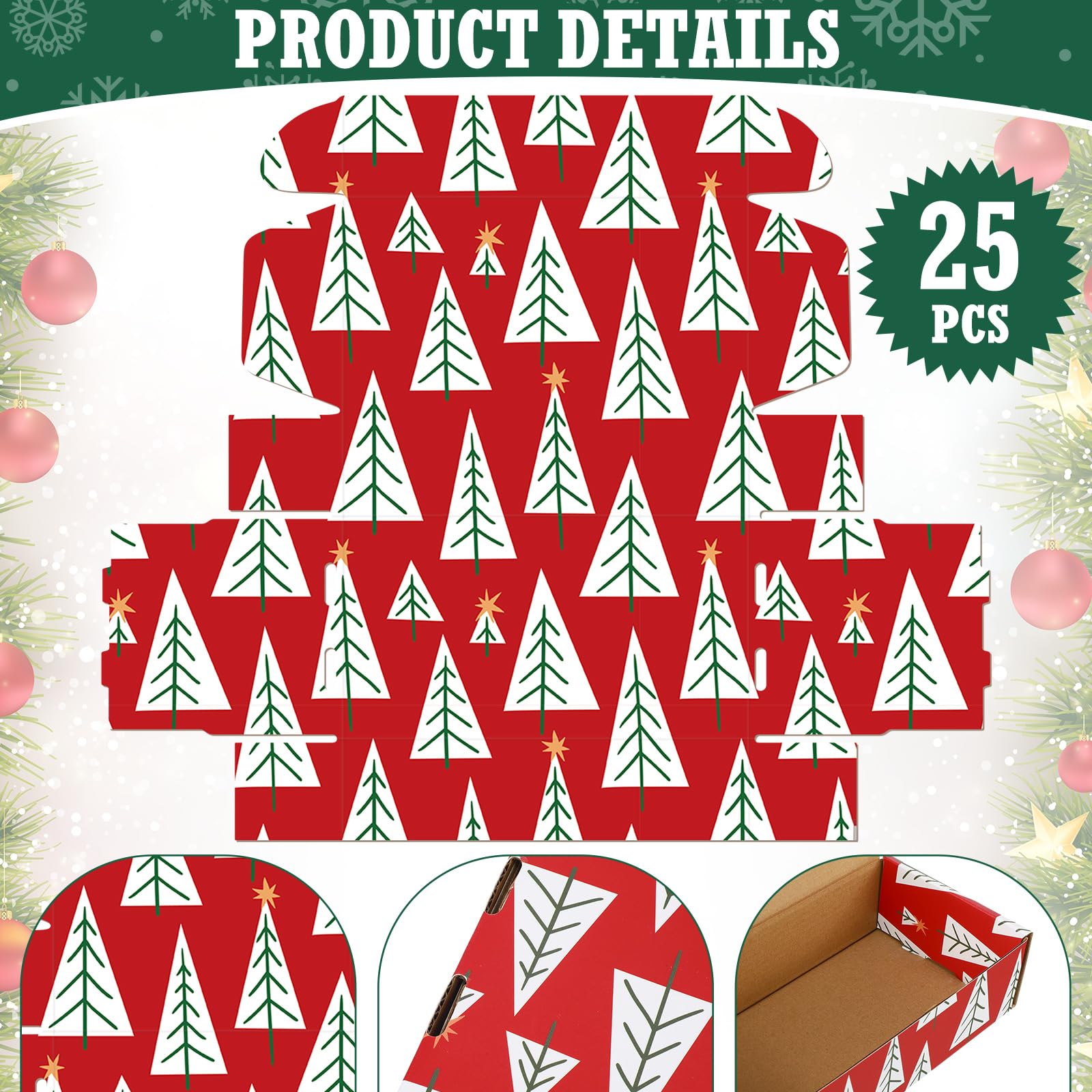 Zhanmai Lot de 25 boîtes cadeaux de Noël en carton ondulé pour petites entreprises, cadeaux d'emballage de chaussures (style classique, 10,2 x 20,3 x 5,1 cm)