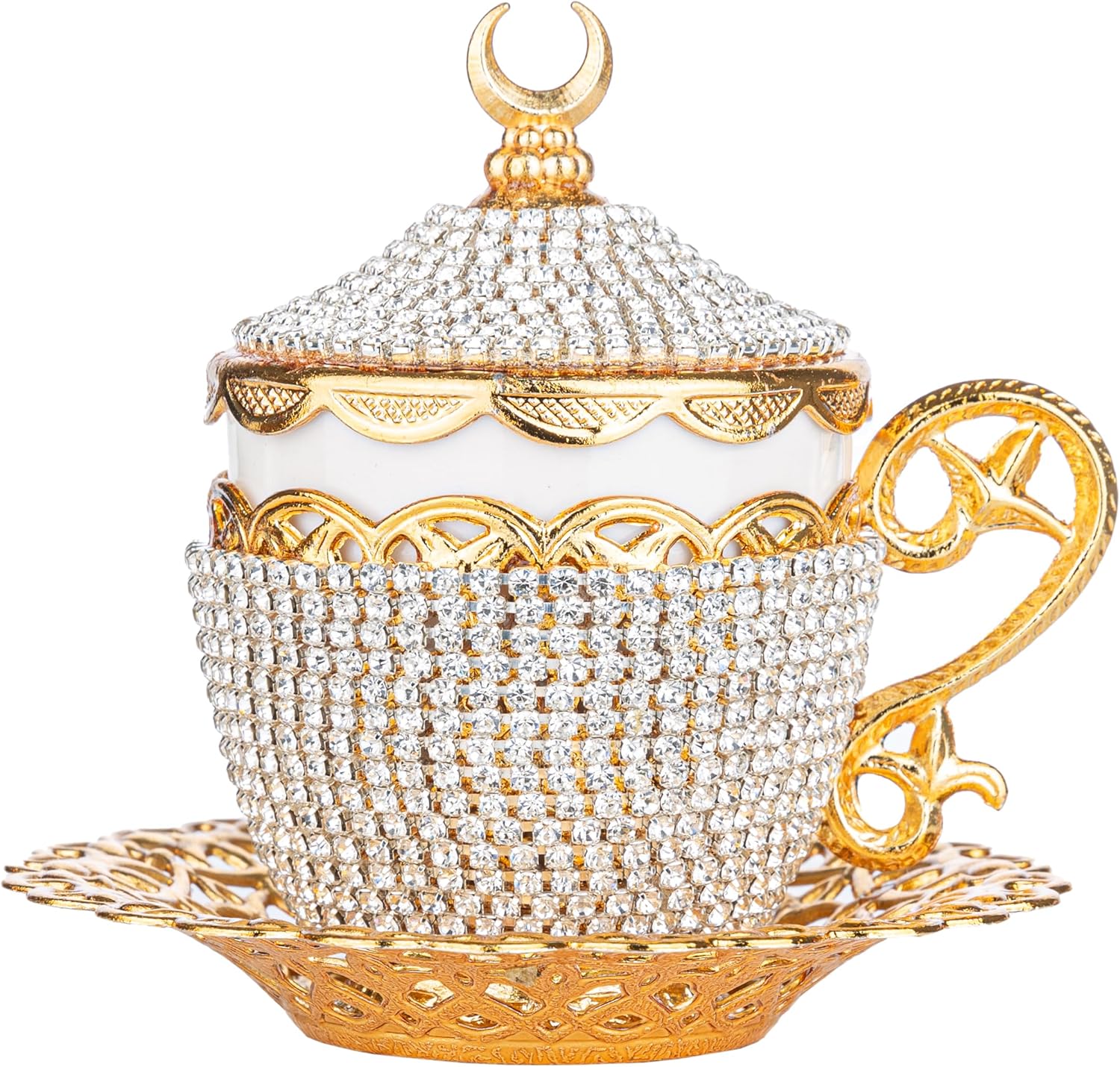 Alisveristime 27 Pc Ottoman Turkish Greek Arabic Coffee Espresso Serving Cup Saucer Crystal Set (Gelincik) - Handcrafted Traditional Set with Hilal Motifs (Gold) - Image 8