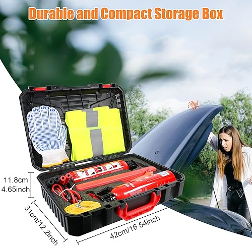Miniatura 2 de Kit de seguridad de emergencia para automóvil en carretera, herramientas de asistencia automotriz con 2 extintores de incendios, cables de puente,