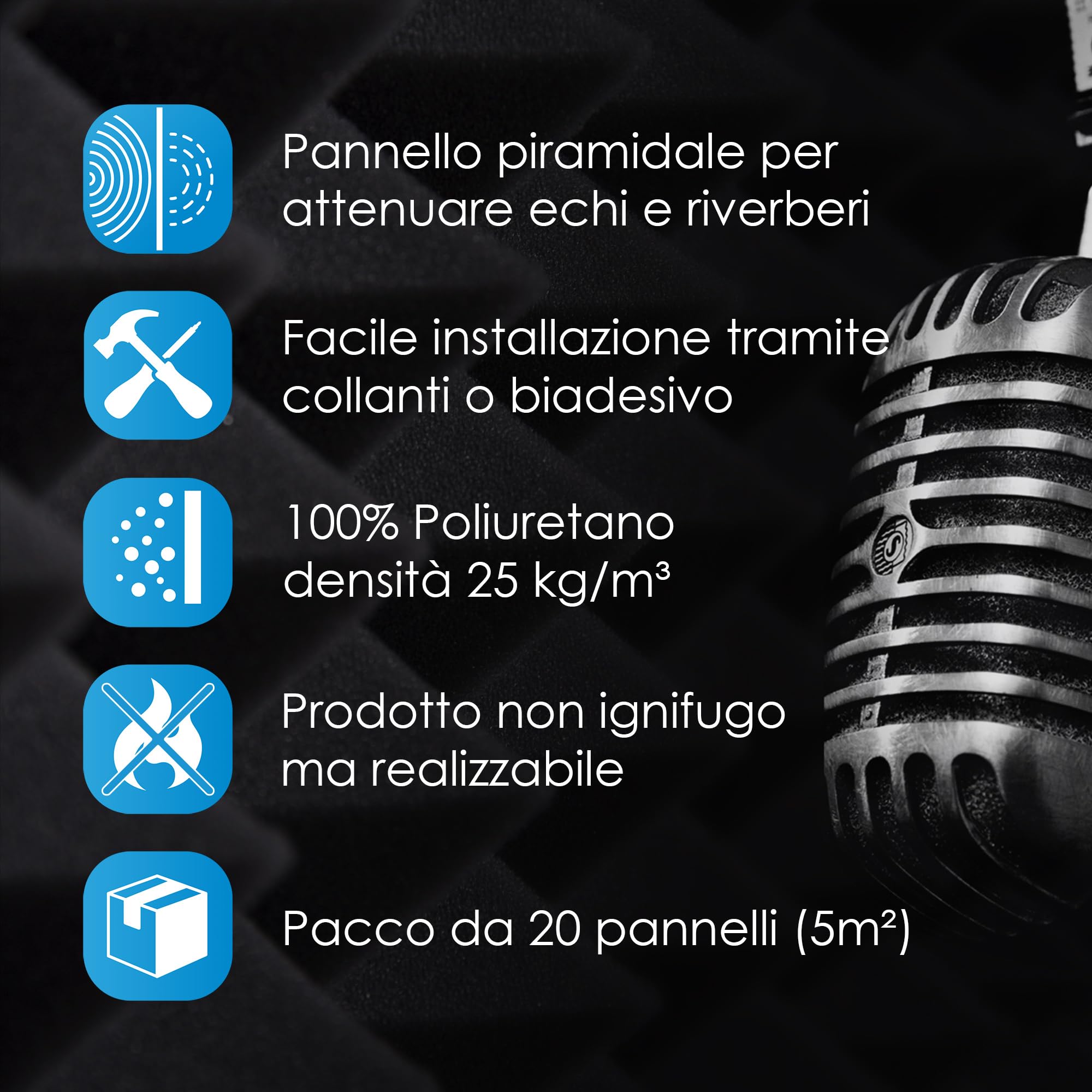 Keyhelm - Pannelli Fonoassorbenti Piramidali 50x50x6 D25 Pacco Da 20 | Correzione Acustica Medio-Alte Frequenze | Studio di Registrazione