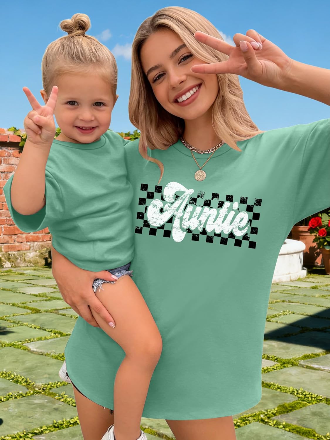 VVNTY Auntie Shirts for Women: Oversized Aunt T-Shirt Auntie Letter Print Short Sleeve Tops image 4