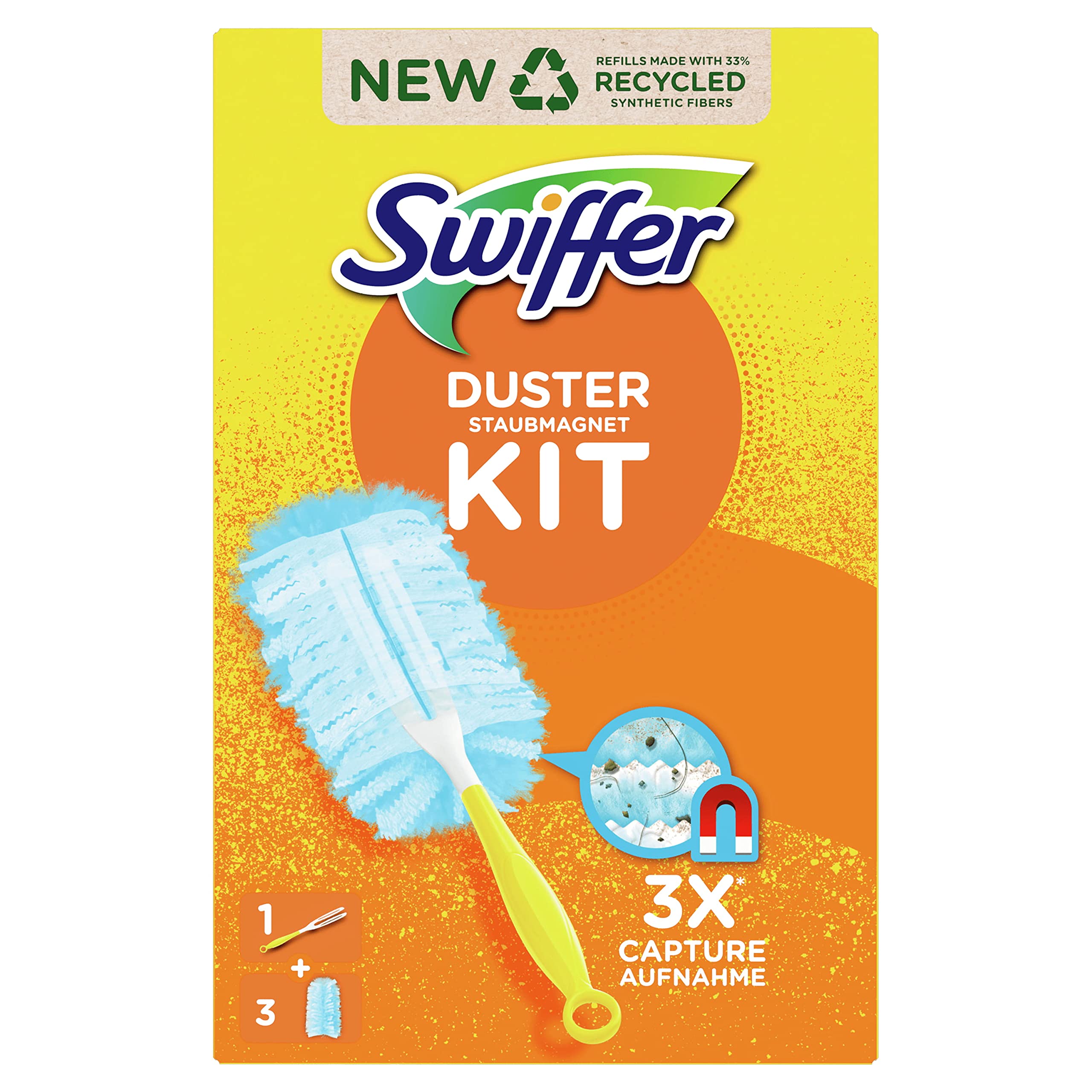 Swiffer Kit de eliminación de polvo, 5 unidades (5 mangos y 15 recargas), plumero polvo, atrapa y retiene el polvo