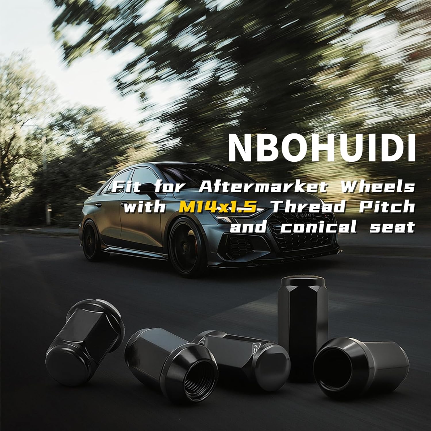 24pcs M14 x 1.5 Lug Nuts, 1.8" (45mm) Closed-End One-Piece Conical Seat, Matte Black Finish 3/4" Hex