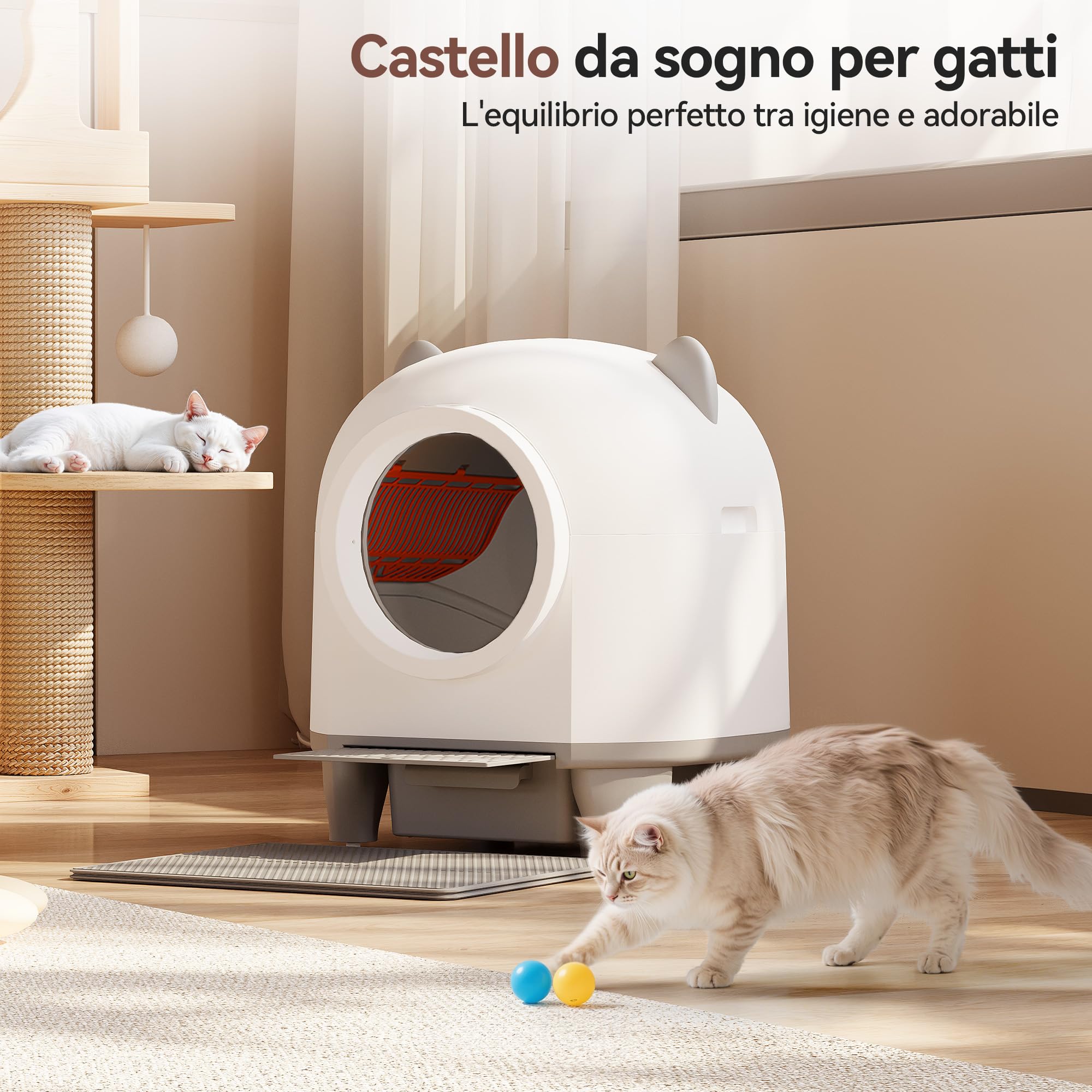 Devoko lettiera gatto autopulente,Design con orecchie da gatto,toilette per gatti XXL,Controllo remoto, ampio spazio, Sicurezza,Anti-odore,90L lettiera automatica per felini,Elettrica per più gatti.