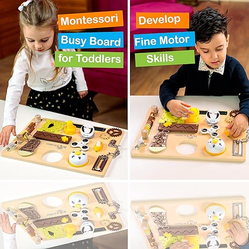 Miniatura 3 de Tabla de actividades para niños pequeños  Montessori Busy Board para 1, 2, 3, 4, 5 y hasta 8 años, libro de tablero sensorial de madera, juguete