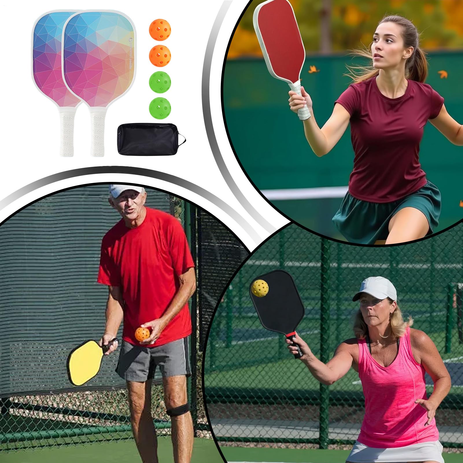 Zestaw paletek do pickleballa Amortyzujący, ergonomiczny uchwyt, przenośne