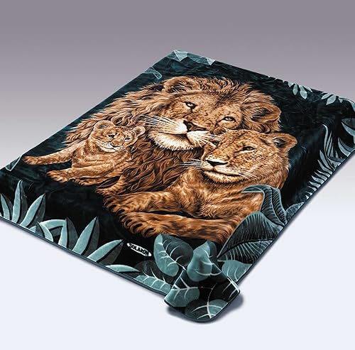 Solaron Original león, leona, cachorro grueso visón felpa estilo coreano súper suave tamaño queen manta - verde