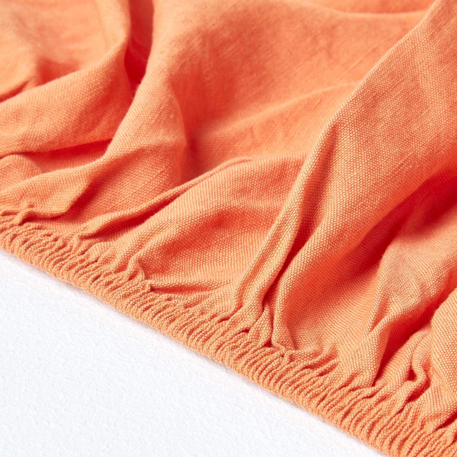 HOMESCAPES Leinen Spannbettlaken 120x190 cm orange, Halbleinen Bettlaken mit Gummizug aus 60% Leinen und 40% Baumwolle