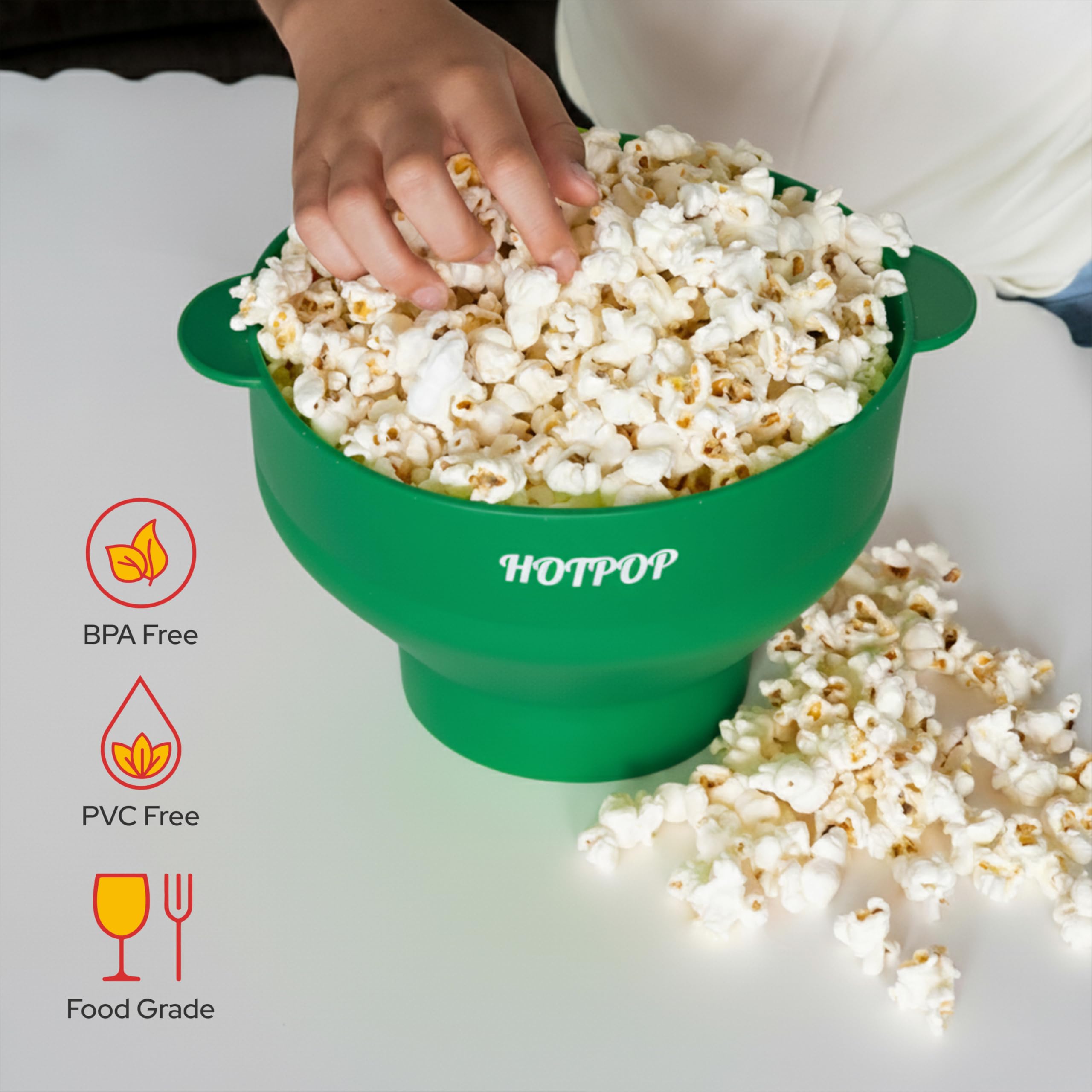 The Original Hotpop - Palomitas de maíz para microondas, máquina de palomitas de maíz de silicona, cuenco plegable sin BPA y apto para lavavajillas, 20 colores disponibles (verde oliva)