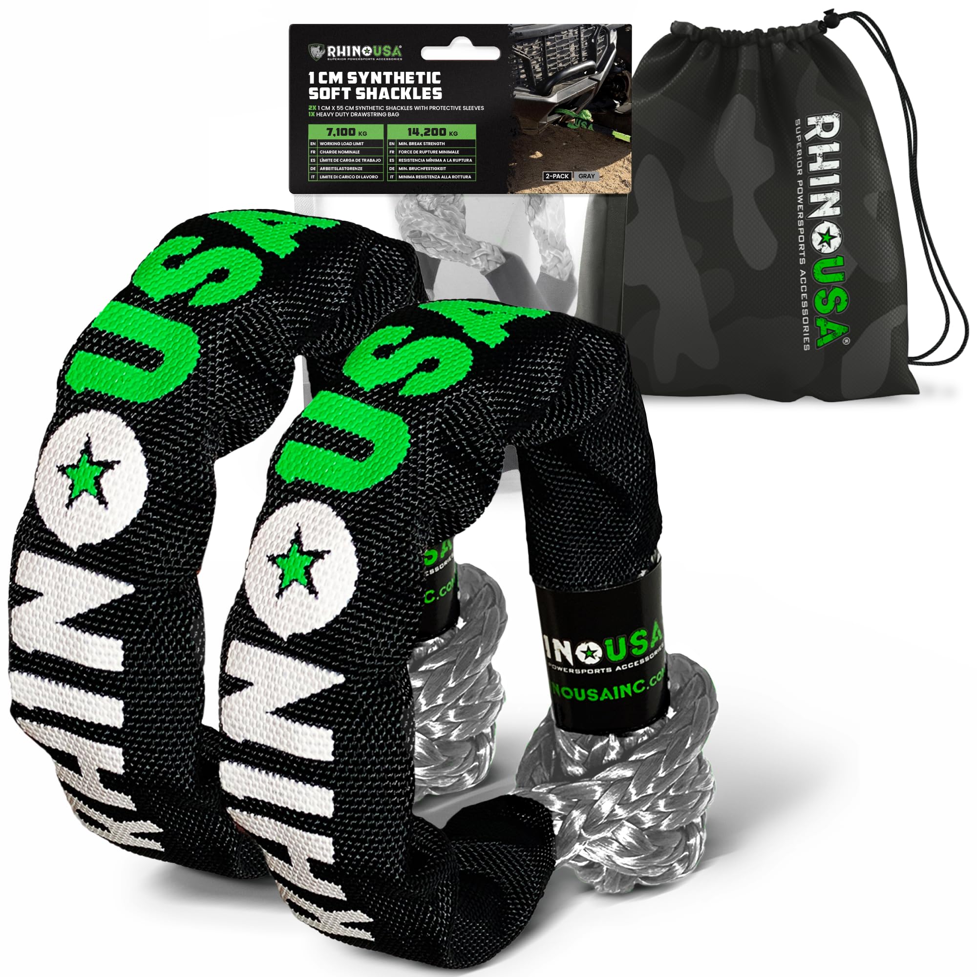 Rhino USA Synthetic Soft Shackle Rope (2-Pack) - 1 cm x 56 cm (14.243 kg Min Break Strength) Offroad Soft Shackle Recovery Kit for Truck, UTV, ATV - Compatible With Jeep, Toyota, Ford & More!
