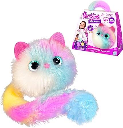 Pomsies Pitch Purrfect Skye - Interactive Musical Pet with Color-Changing Eyes - Harmonizing Pom Pom That Sings & Connects with Other Wearable Plush Toy Ages 3+