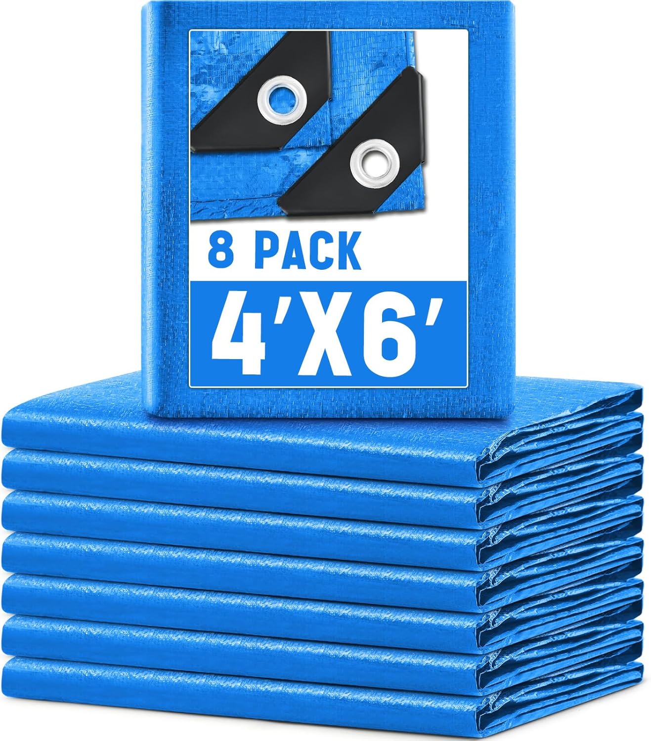8 Pack 4 x 6 ft 5.5 Mil Small Tarps Heavy Duty Waterproof Tarp Multi Purpose Tent Cover for Home Boats Cars Camping Patio Furniture Roof Emergency Rain Protective Cover, Blue 8 Pack 4 x 6 ft 5.5 Mil Small Tarps Heavy Duty Waterproof Tarp Multi Purpose Tent Cover for Home Boats Cars Camping Patio Furniture Roof Emergency Rain Protective Cover, Blue