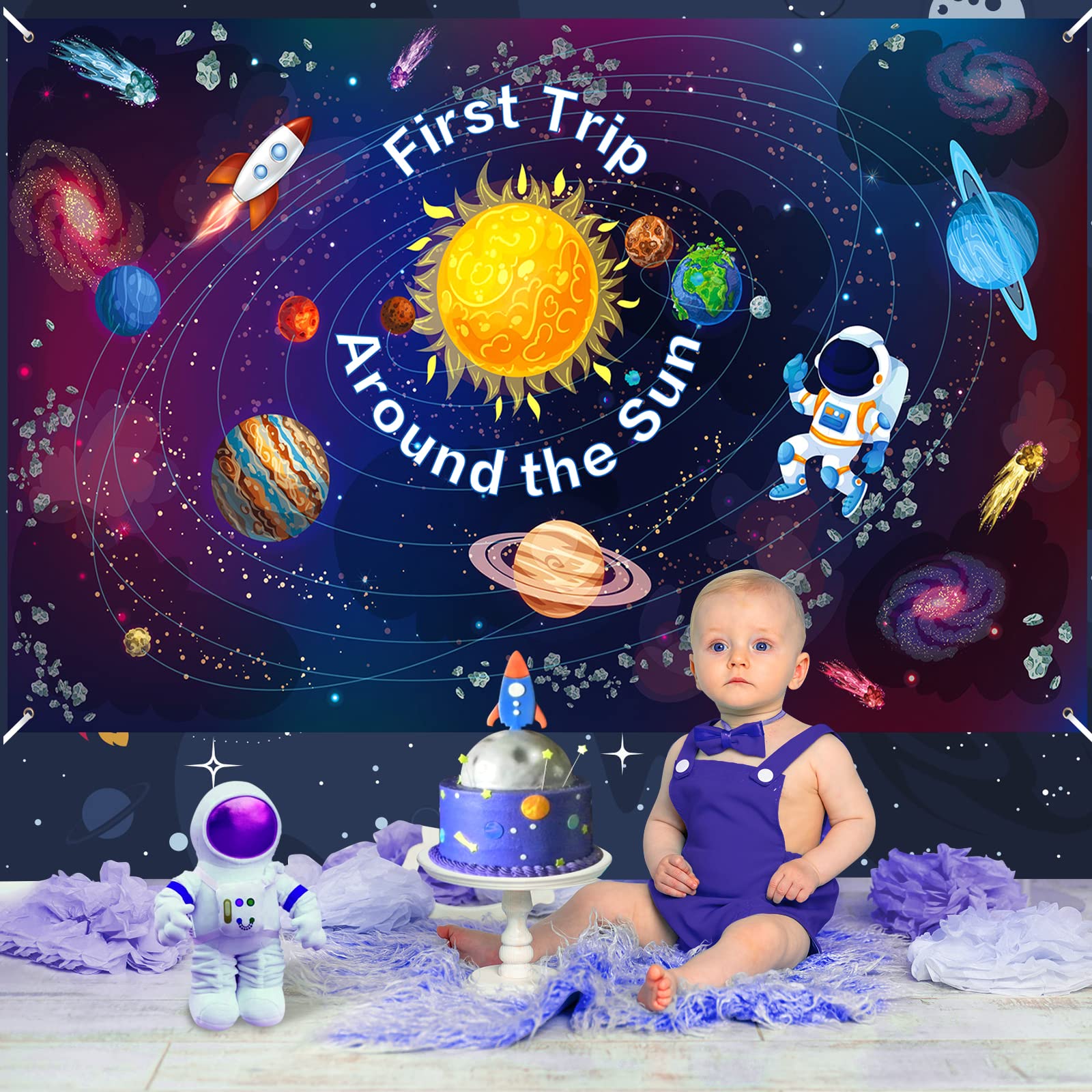 Pancarta Primer Cumpleaños Espacio Viaje Alrededor Sol Azul Cartel Fotos Primer  Cumpleaños Fangleland - Tema Espacial 'Viaje Alrededor Del Sol', Azul 6.5  Pies Azul Bebé, image size:1600x1600