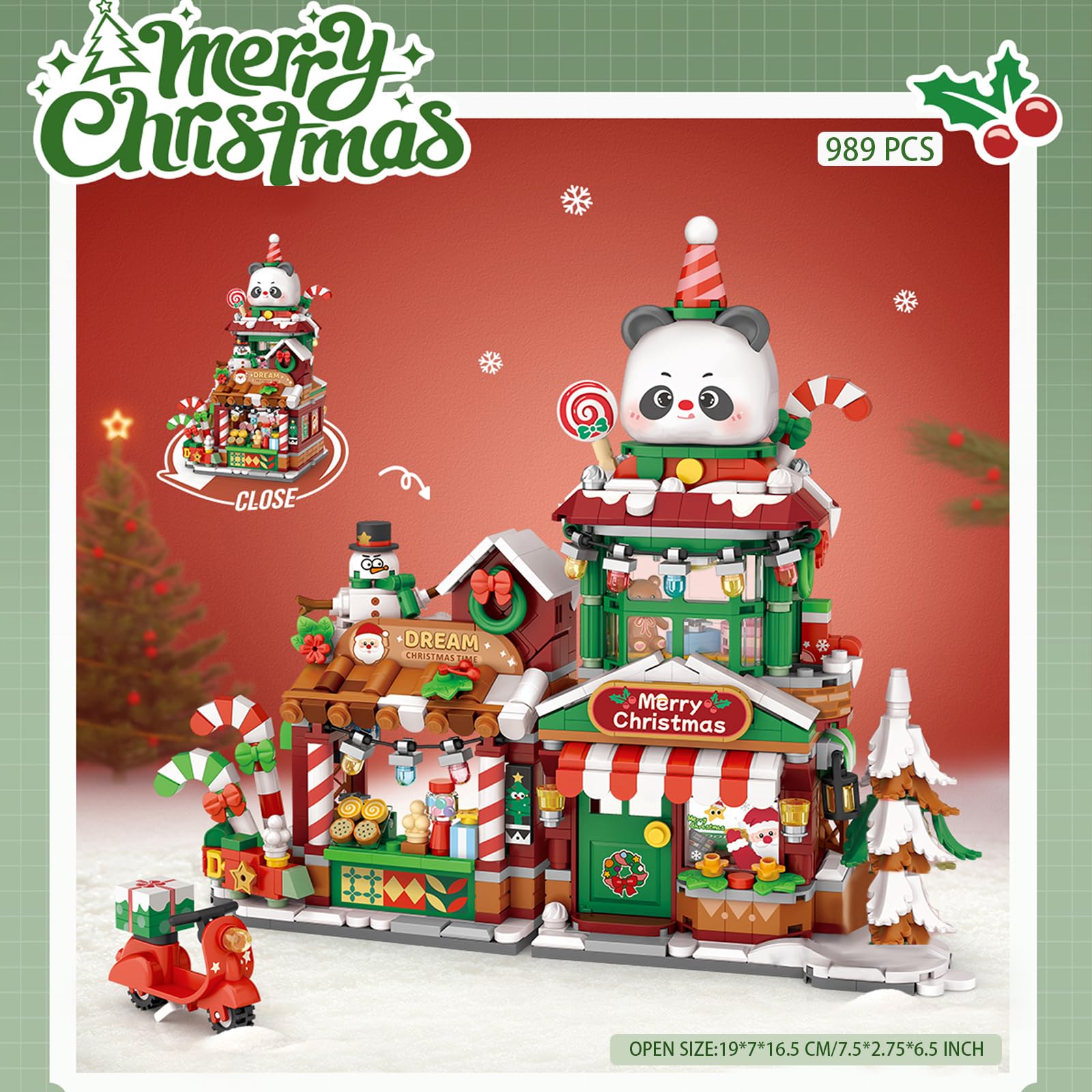 MEIEST Mini Christmas City shop Street View Building Blocks Set,Simulation Foldable Architecture Collection Construction Building Bricks Toy,Home Decor (Panda Christmas Shop) - Image 2