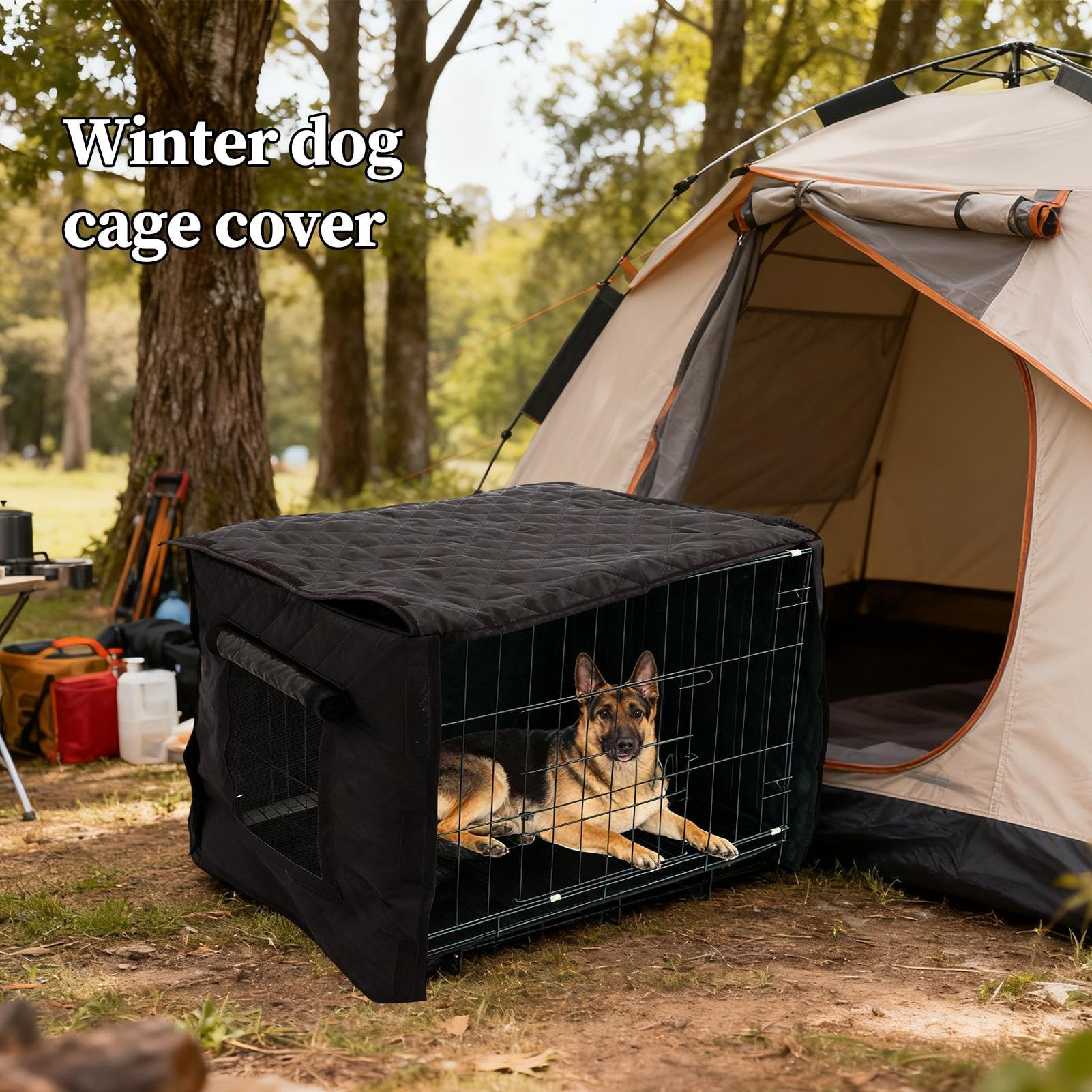 Abdeckung für Hundehütte für den Außenbereich, wärmeisoliert und belüftet mit Privatsphäre, wasserdichte Abdeckung für Hundekäfig – für den Winter drinnen und draußen