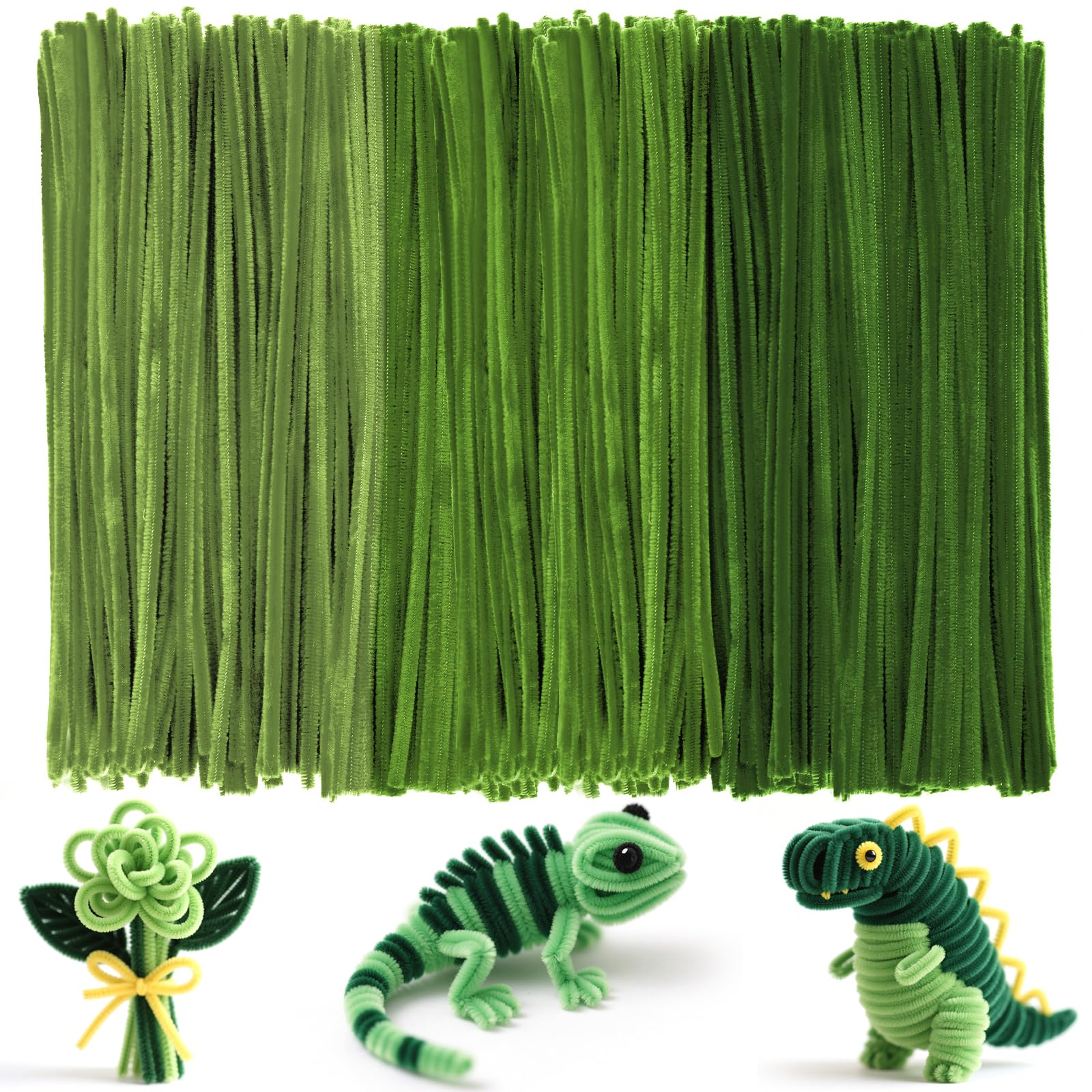 Ainiv 300PCS Pipe Cleaners for Craft, 30cm Green Series Crafting Pipe Cleaners, Fuzzy Sticks Craft Supplies, Chenille Stems for DIY, Arts&Crafts for Christmas Tree Creative Handmade DIY Decoration