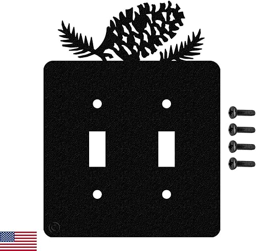 Interruptor de luz de palanca doble de cono de pino y placa de pared de una sola banda (Rocker-GFCI) (palanca doble con GFCI (Rocker), negro) -