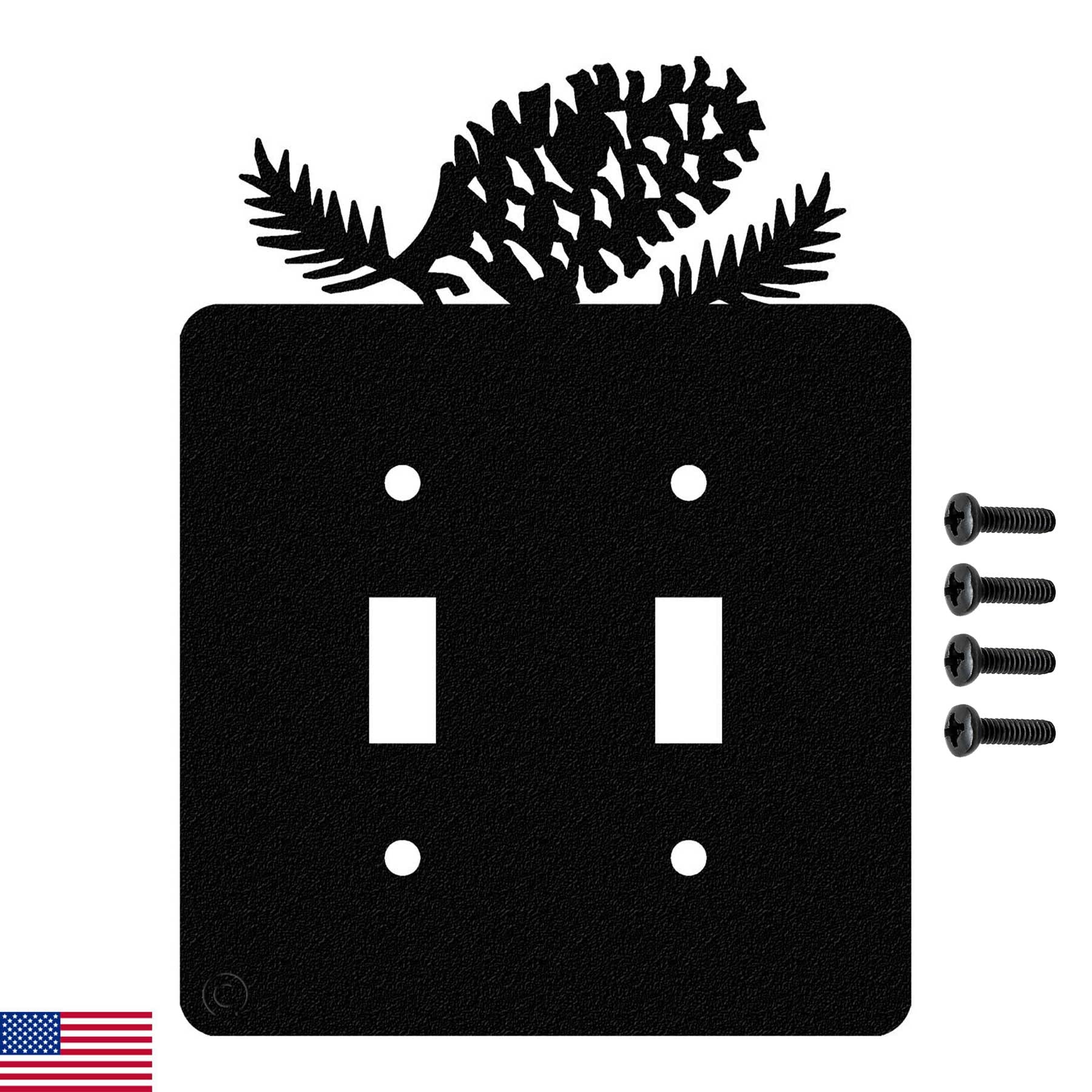 Pine Cone Double Toggle Light Switch Wall Plate (Double Toggle, Black) - MADE IN USA
