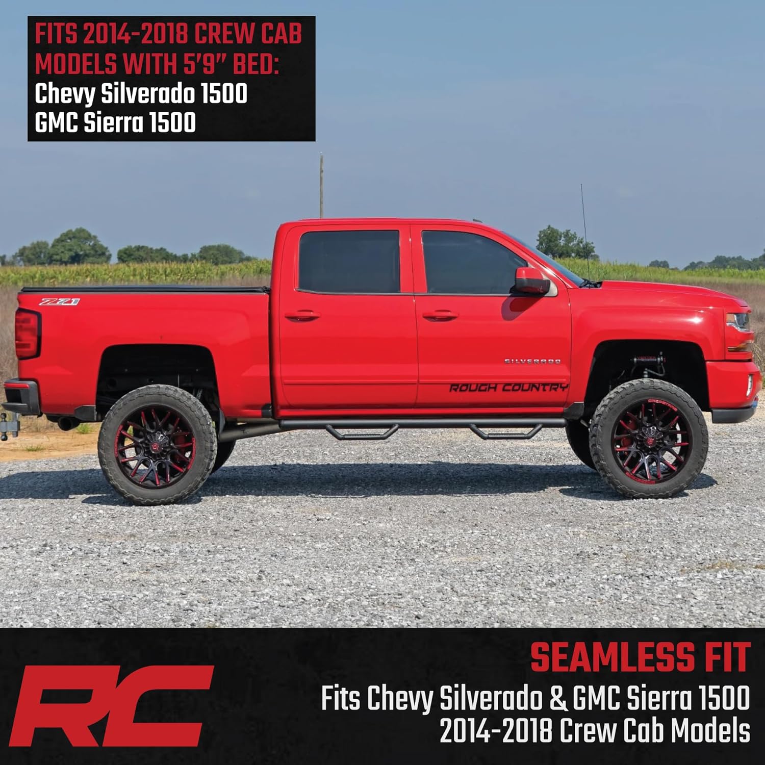 Rough Country Nerf Step Bars for Chevy Silverado & GMC Sierra 1500 (2014-2018) CrewCab - Rugged Side Steps, Easy Bolt-On Install, Off-Road Ready