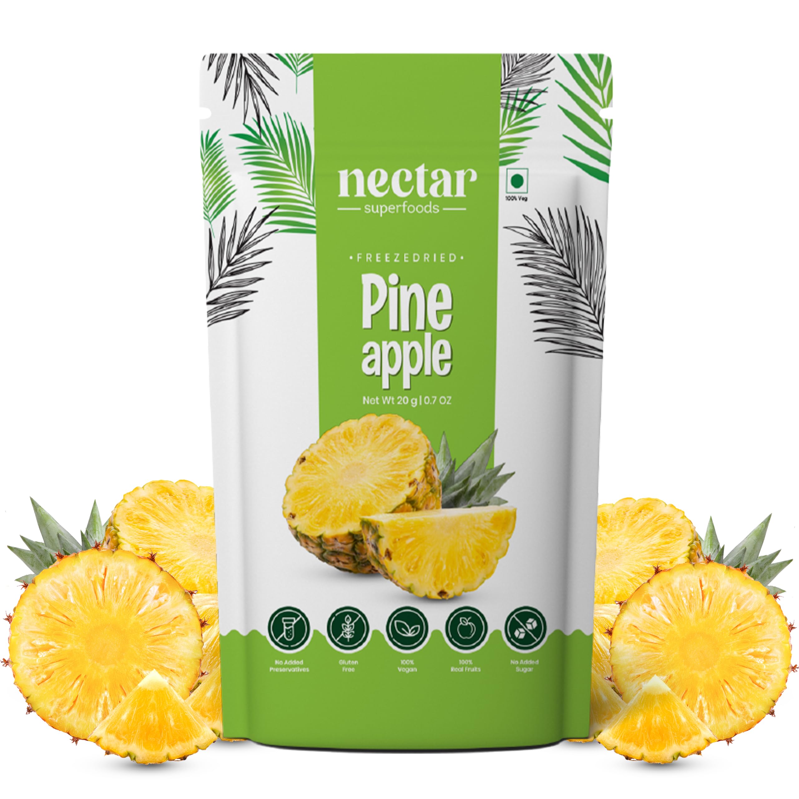 Nectar Superfoods Freeze Dried Pineapple | No Preservatives, No Added Sugar, Healthy Dried Fruit | 100% Natural, Vegan, Gluten Free Snack for Kids and Adults | 20 gram Pouch (PACK OF 1) (B0C72QP2WH) Amazon Price History, Amazon Price Tracker