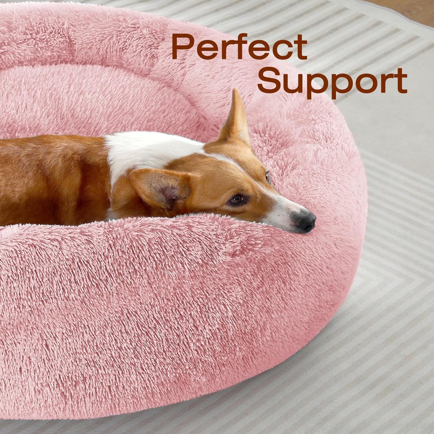 jollyvogue dog & cat bed, calming anti-anxiety pet bed for small dogs, fluffy donut cushion for small and medium pets (20") 20" smoke pink