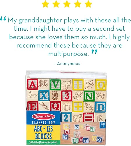 Miniatura 6 de Melissa  Doug Juego de bloques de madera ABC123 de lujo de 1 pulgada con bolsa de almacenamiento 50 piezas - Bloques de madera de letras y números