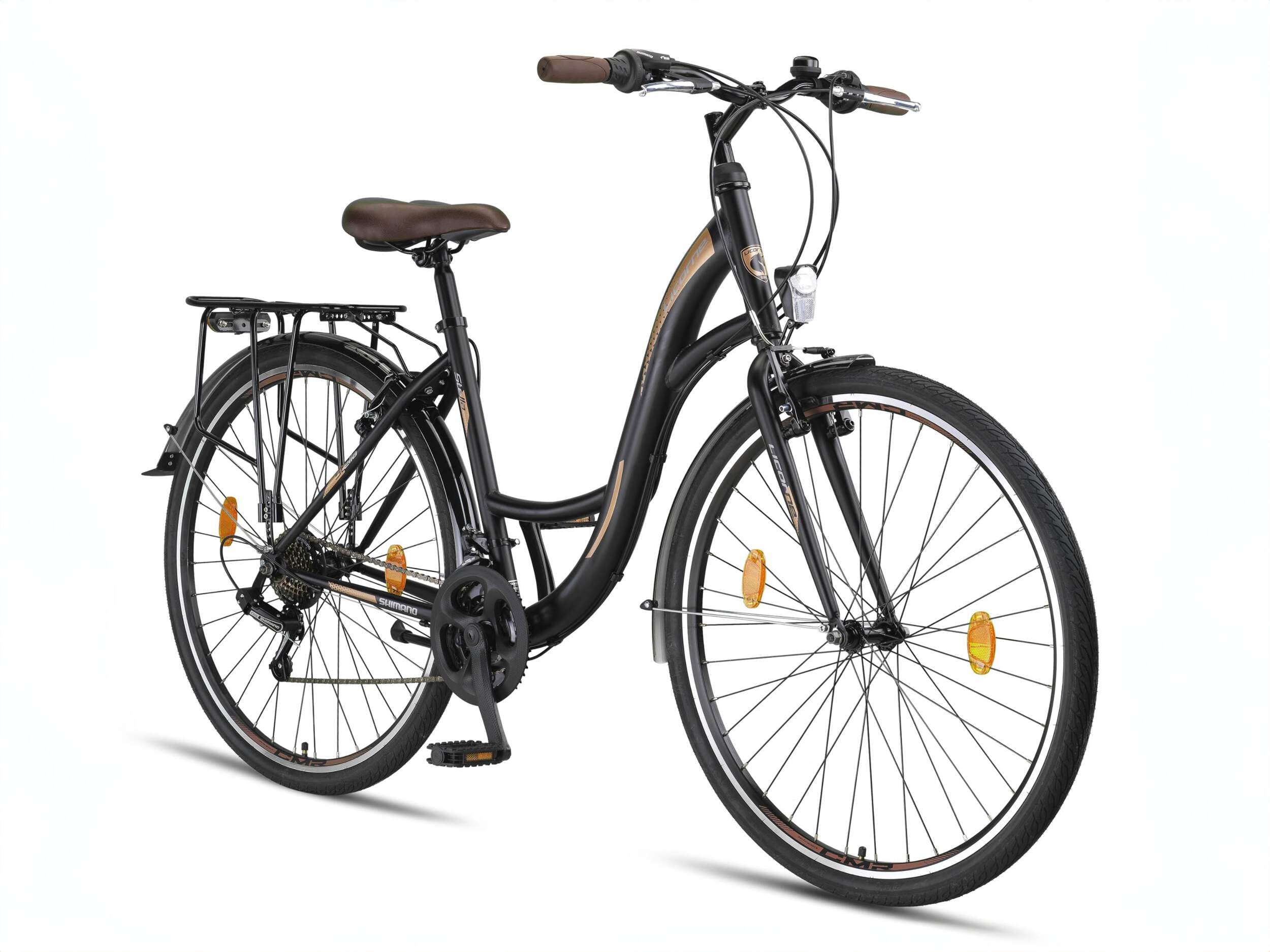 Licorne Bike Stella Premium City Bike 24,26 et 28 pouces – Vélo pour filles, garçons, hommes et femmes – Dérailleur Shimano 21 vitesses – Vélo hollandais, Femme, Noir , 28