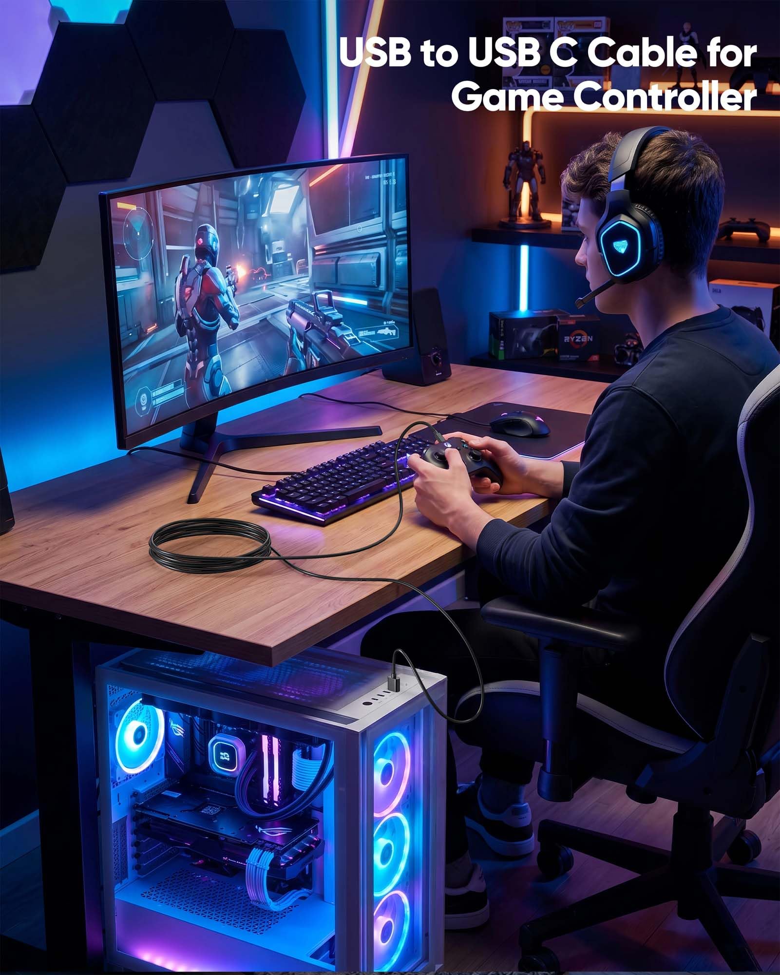 USB-A-auf-USB-C-Kabel, 7,6 m, 2er-Pack, PS5-Controller-Ladekabel für PS5/PS5 Pro-Controller, Xbox-Controller, Switch Pro-Controller, extra langes USB-C-Ladekabel für PS5, Xbox Serie X/S,N-Switch