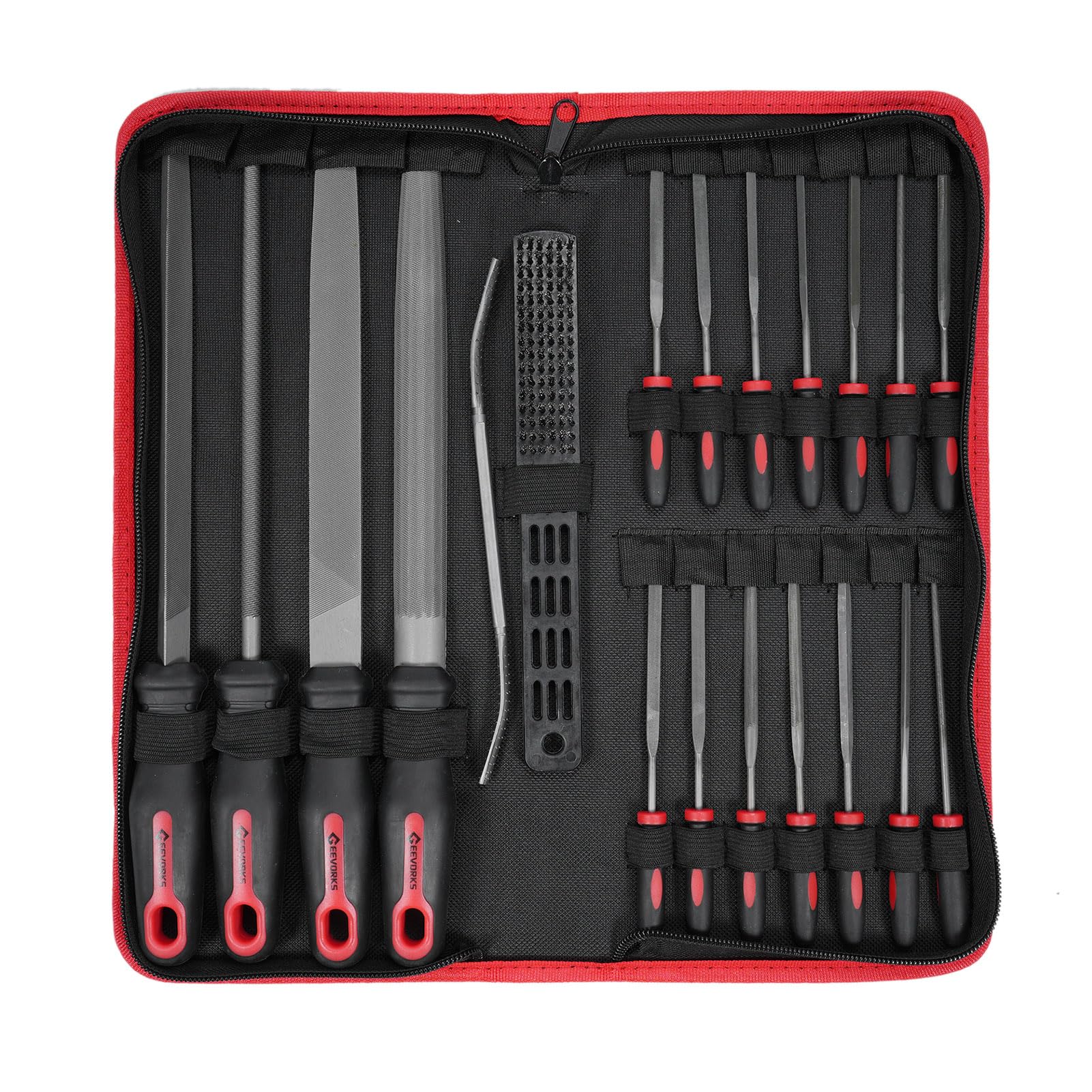 Metal File Set 33Pcs with Portable Bag | T12 Forged Alloy Steel for Metalwork/Woodworking | Half - round/Round/Triangular/Flat Files, 14 Needle Files, Sandpaper & Gloves