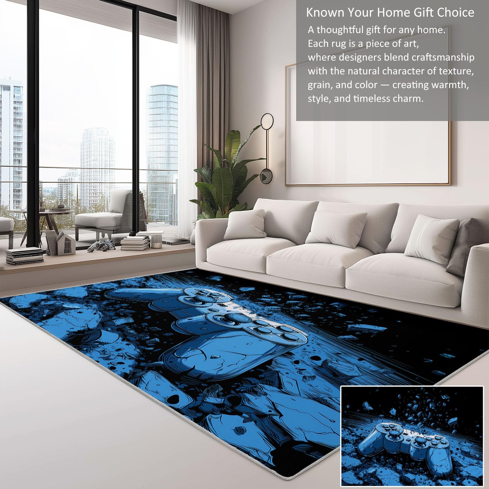 Geometrie-Spiel Crack Teppich 80 x 150 cm, Rutschfester Blauschwarz Teppiche, Waschbarer Badteppich Wohnzimmerteppich für Küche, Flur, Esszimmer, Schlafzimmer, Büro