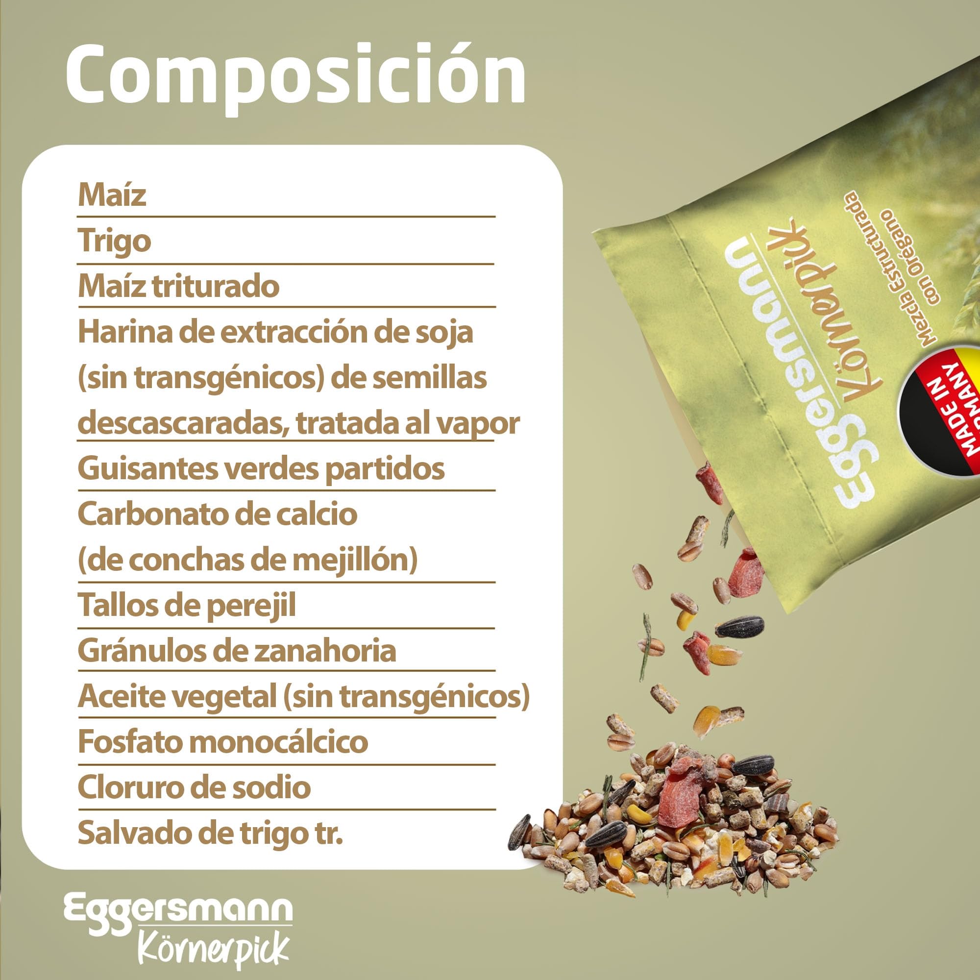 Eggersmann Körnerpick 25 kg de pienso para Pollos - Mezcla de Cereales estructurada con orégano - pienso básico para Aves - Mezcla de Cereales Premium para Pollo, Pato