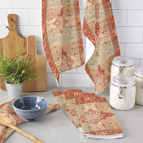 Miniatura 3 de 2 Packs Kitchen Towels and Dishcloths Sets, Red Flower Textured Boho Oriental Vintage 18 x28 Inch Cotton Dish Towel, Absorbent Quick Drying Hand