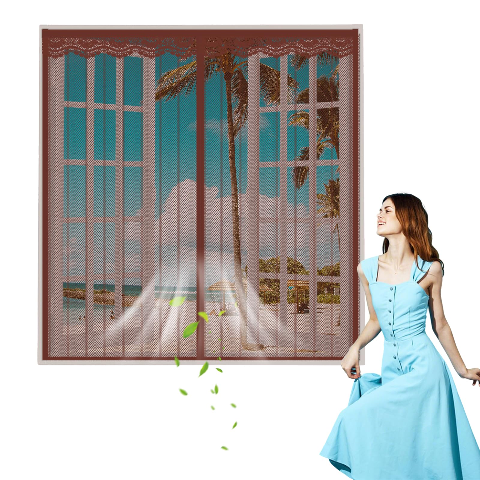 Cortina Mosquitera Magnética Autoadhesiva - Cierre Automático,Protección Antimosquitos para Ventanas y Puertas,Sellado Hermético con Imán,Ideal para Dormitorio,Cocina o Jardín,60x130cm,Marrón