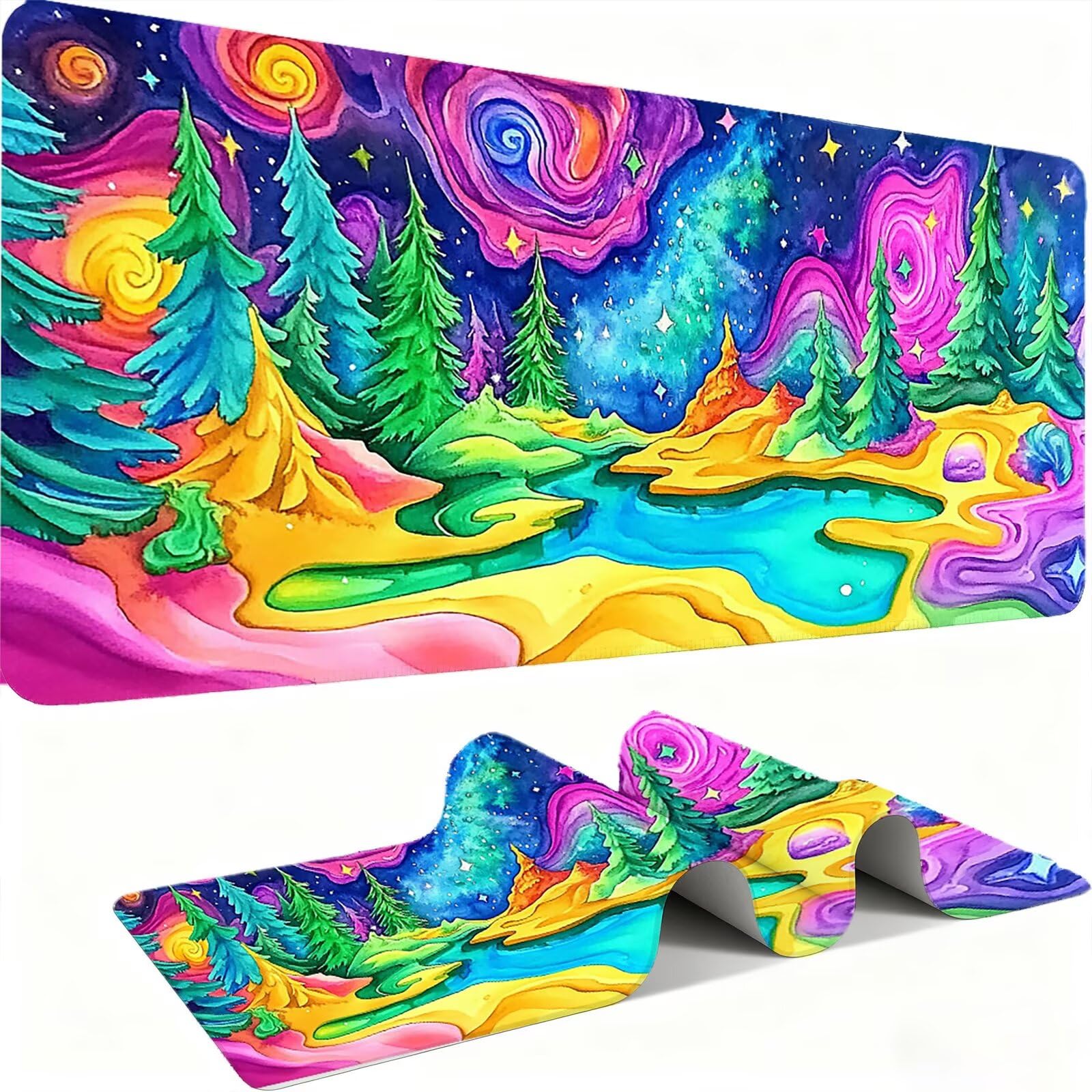Podkładka pod mysz Jezioro/Krajobraz XXL 1500 x 800 mm Duża podkładka pod mysz Przyszyte krawędzie Wodoodporna Antypoślizgowa Duże Rozszerzone akcesorium na biurko do PC, przenośny poprawia dokładność
